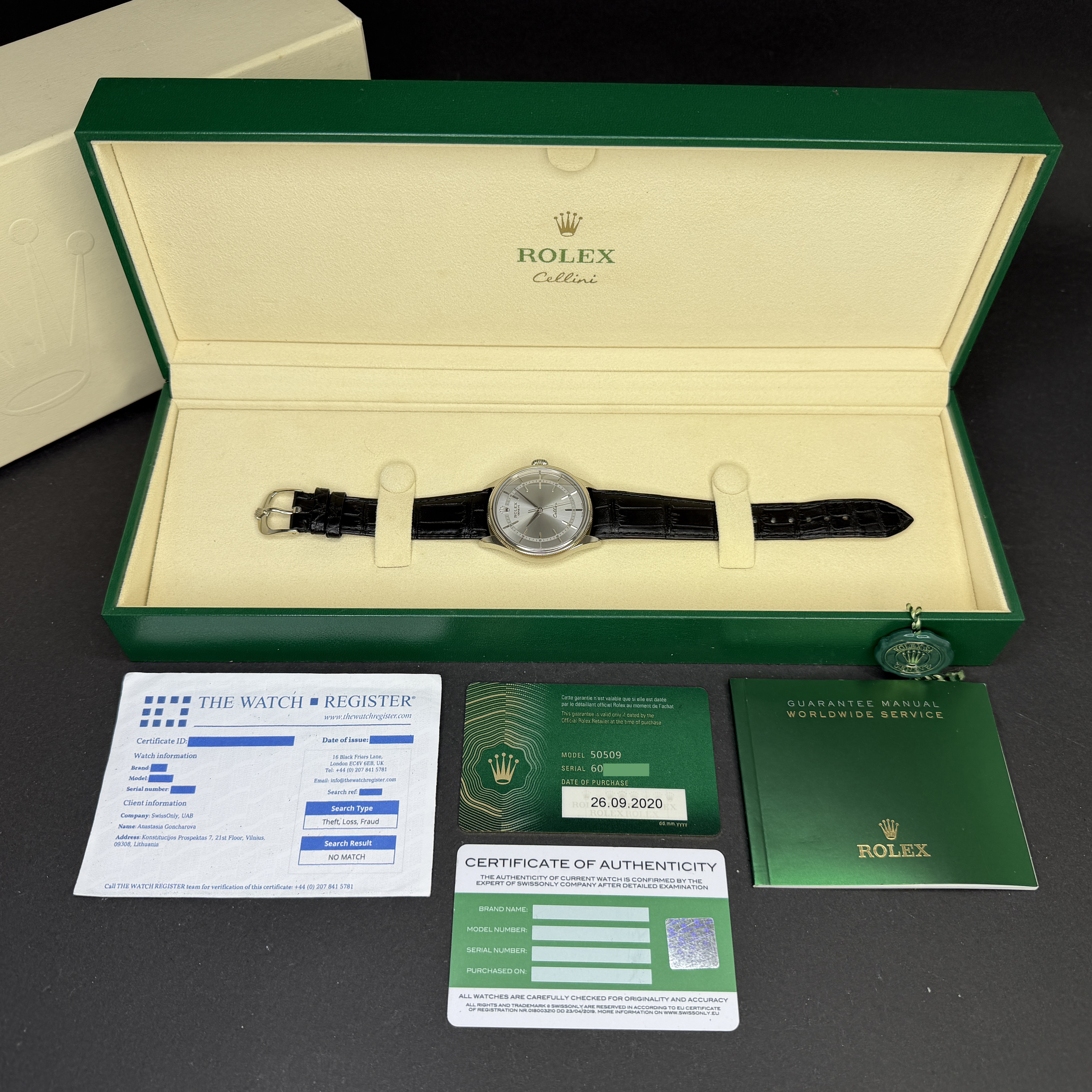 Rolex Cellini Time, 50509, 39mm, 2020, White gold, Grey dial, Fullset, 1y warranty