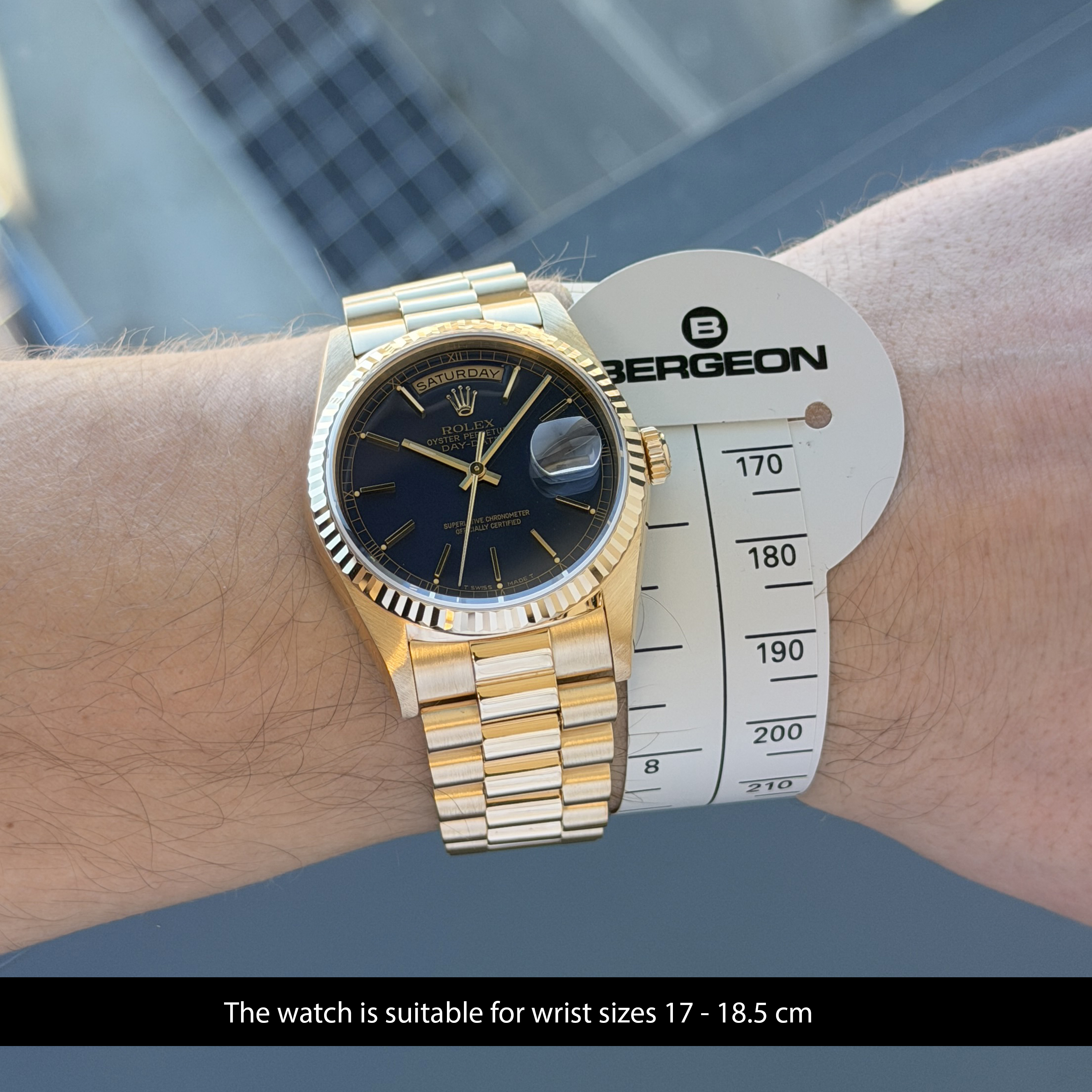 Rolex Day Date President, 18238, 36mm, 1991, Yellow gold, Blue dial, Fullset, Official warranty