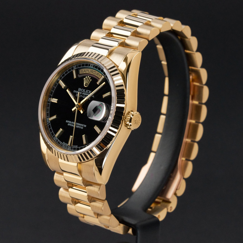 Rolex Day Date President, 118238, 36mm, 2000, Yellow gold, Black dial, Fullset, 1y warranty
