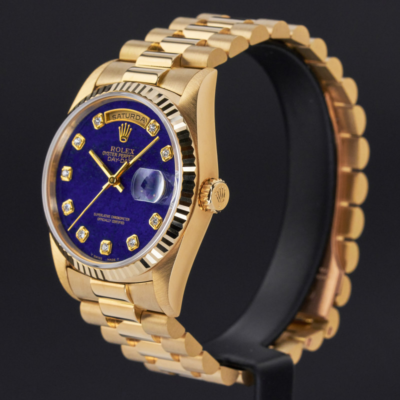 Rolex Day Date President, 18238, 36mm, 1991, Yellow gold, Lapis Lazuli Diamond dial, Fullset, 1y warranty