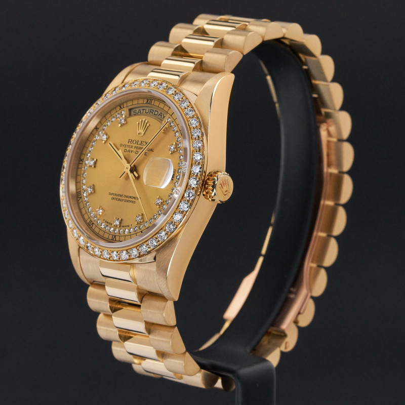 Rolex Day Date President, 18348, 36mm, 1995, Yellow gold, Champagne String Diamond dial, Fullset, 1y warranty