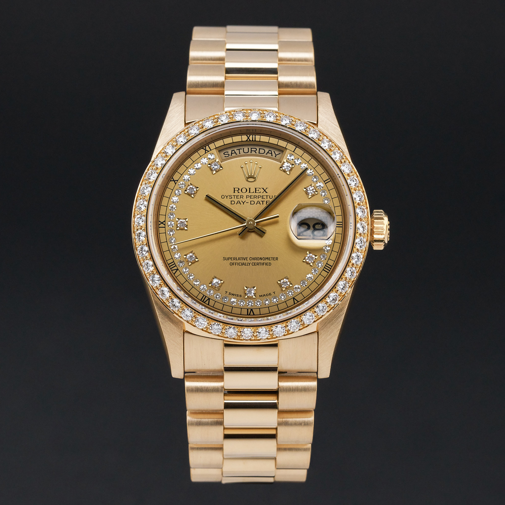 Rolex Day Date President, 18348, 36mm, 1995, Yellow gold, Champagne String Diamond dial, Fullset, 1y warranty