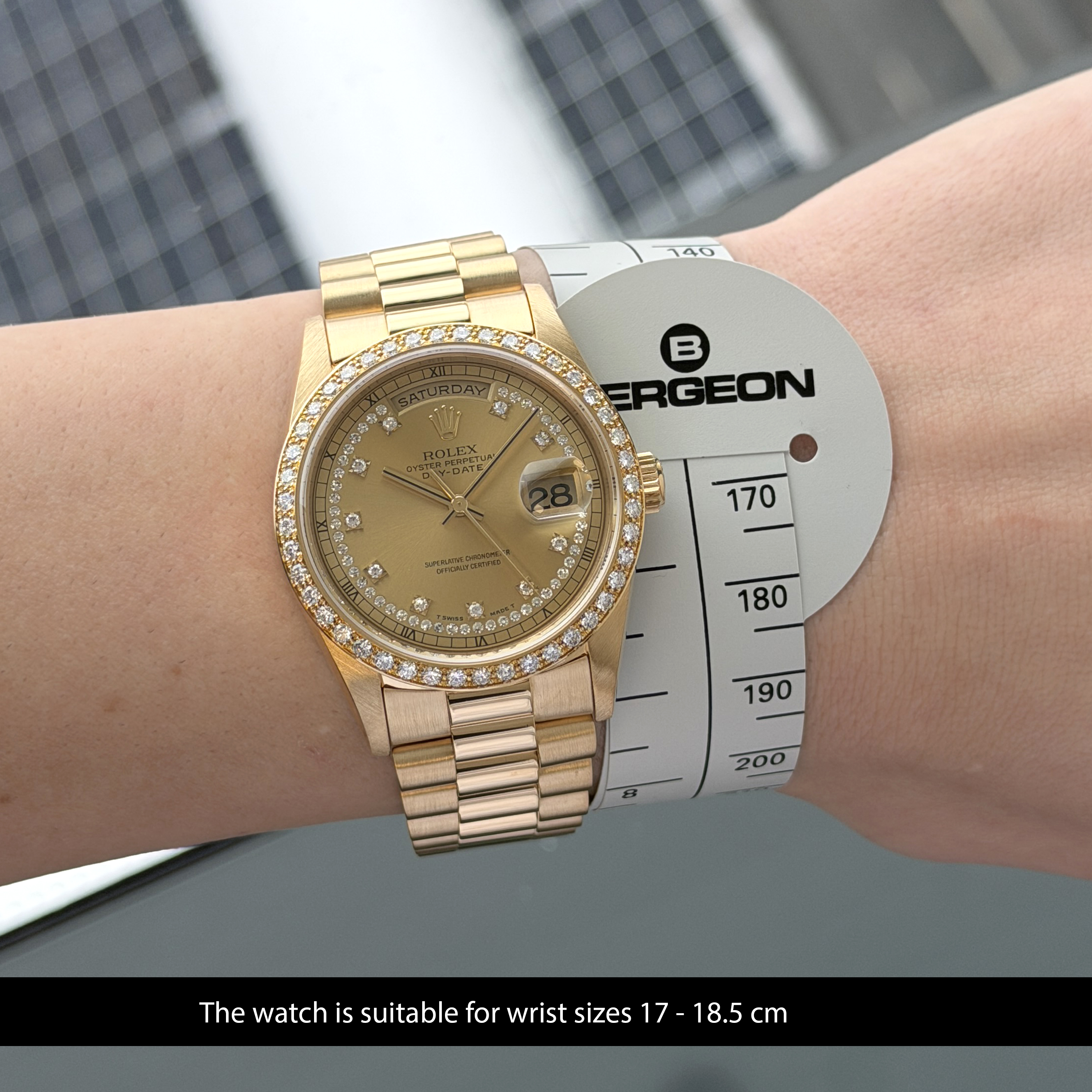 Rolex Day Date President, 18348, 36mm, 1995, Yellow gold, Champagne String Diamond dial, Fullset, 1y warranty