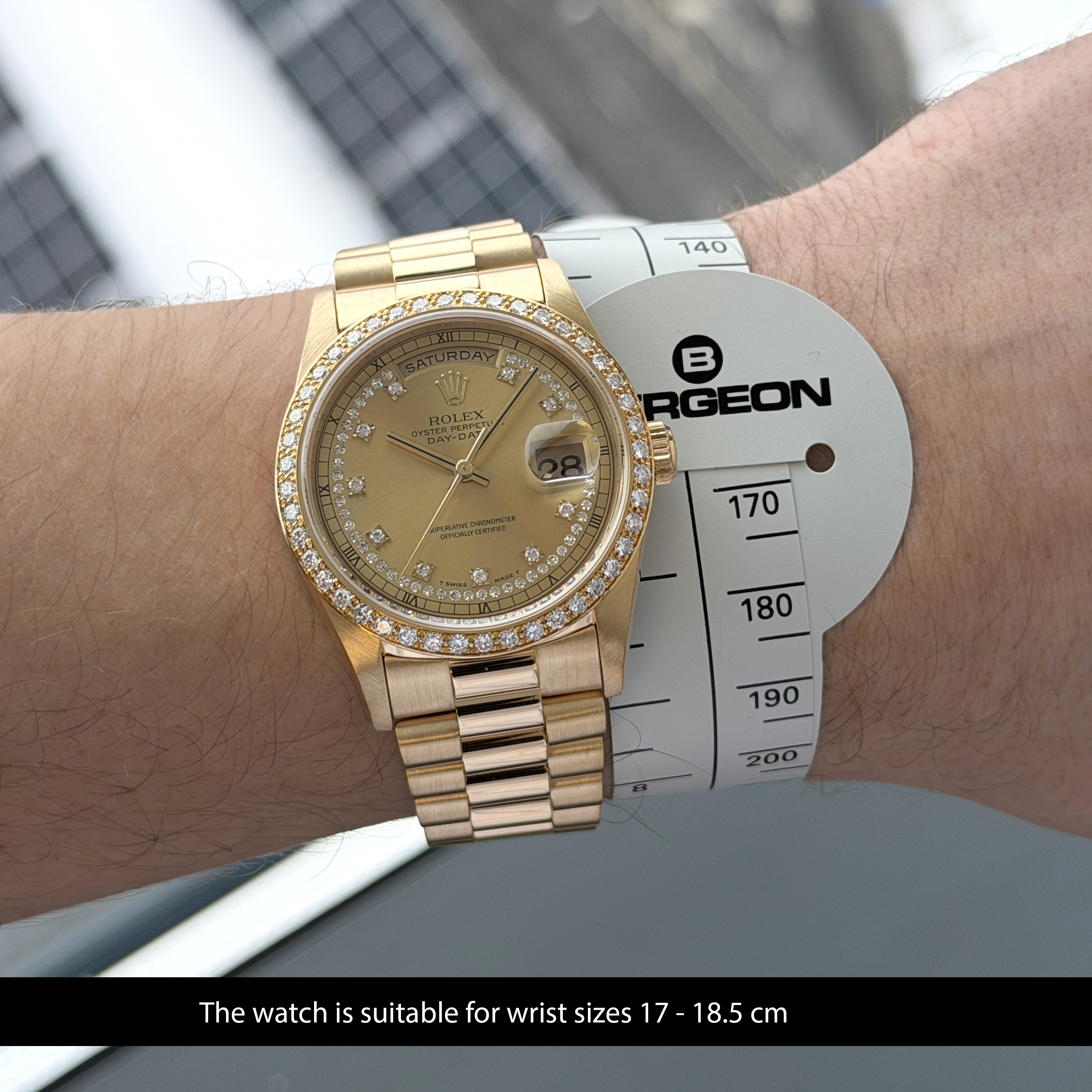 Rolex Day Date President, 18348, 36mm, 1995, Yellow gold, Champagne String Diamond dial, Fullset, 1y warranty