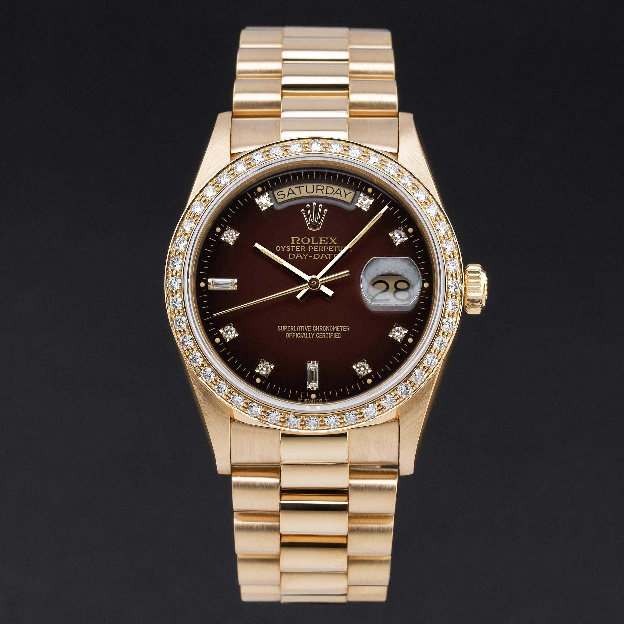 Rolex Day Date President, 18048, 36mm, 1986, Brown Vignette Small Diamond dial, Fullset, 1y warranty