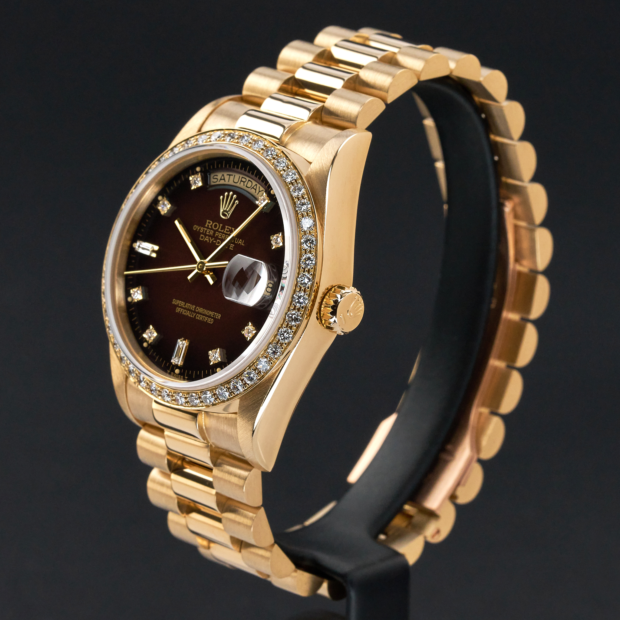 Rolex Day Date President, 18048, 36mm, 1986, Brown Vignette Small Diamond dial, Fullset, 1y warranty