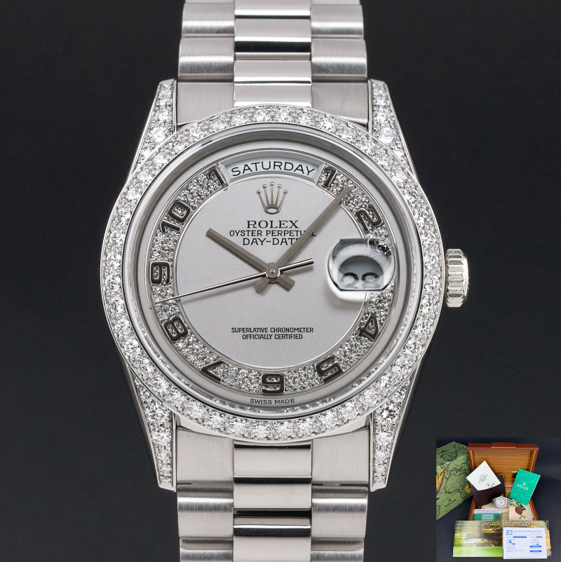 Rolex Day Date President, 18389, 36mm, 1995, White gold, Silver Myriad Diamond Arabic dial, Fullset, 1y warranty