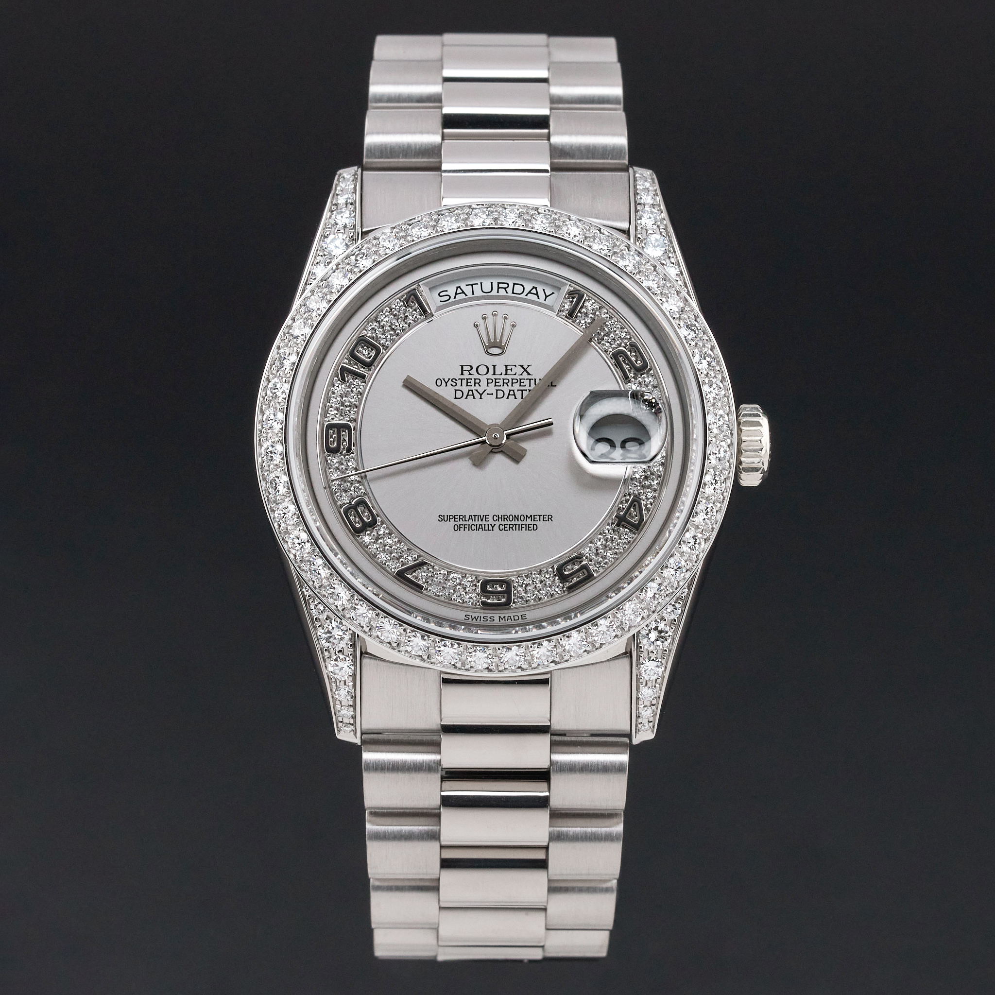 Rolex Day Date President, 18389, 36mm, 1995, White gold, Silver Myriad Diamond Arabic dial, Fullset, 1y warranty