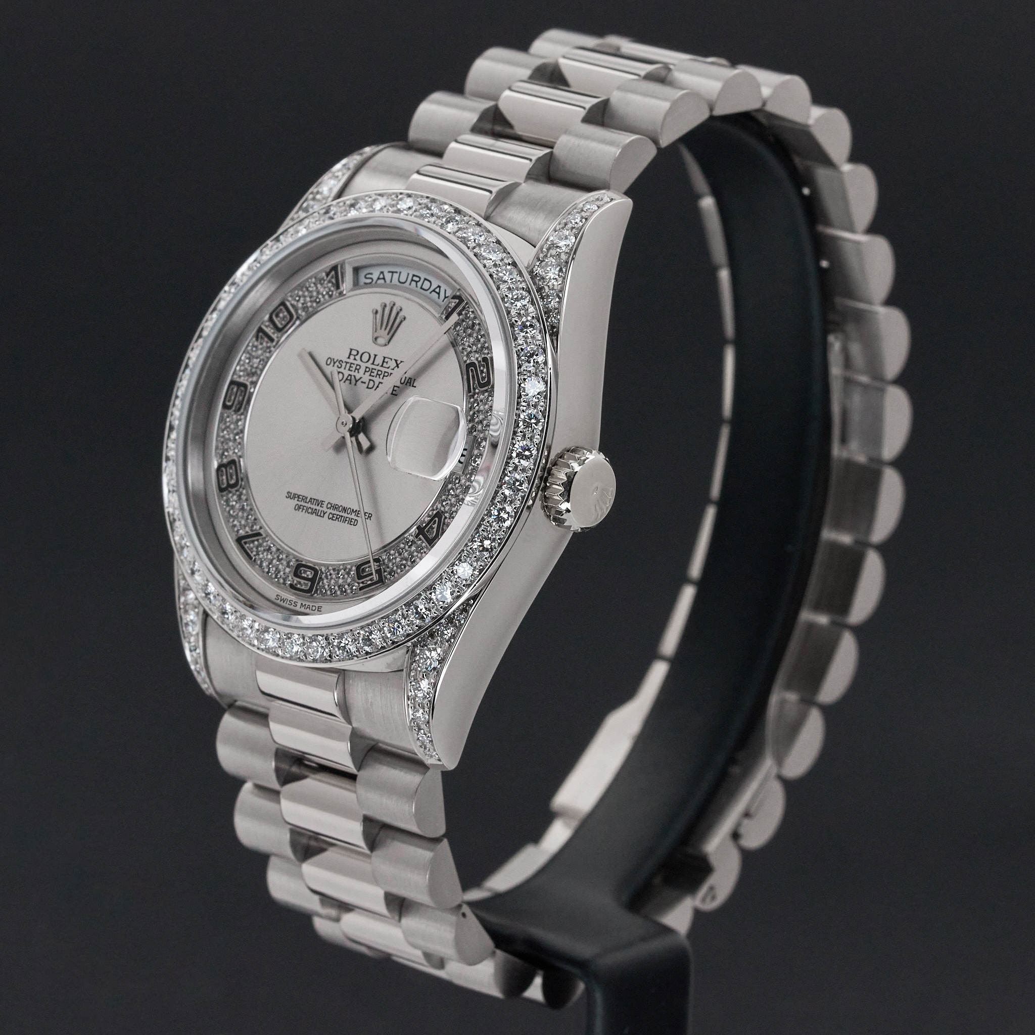 Rolex Day Date President, 18389, 36mm, 1995, White gold, Silver Myriad Diamond Arabic dial, Fullset, 1y warranty