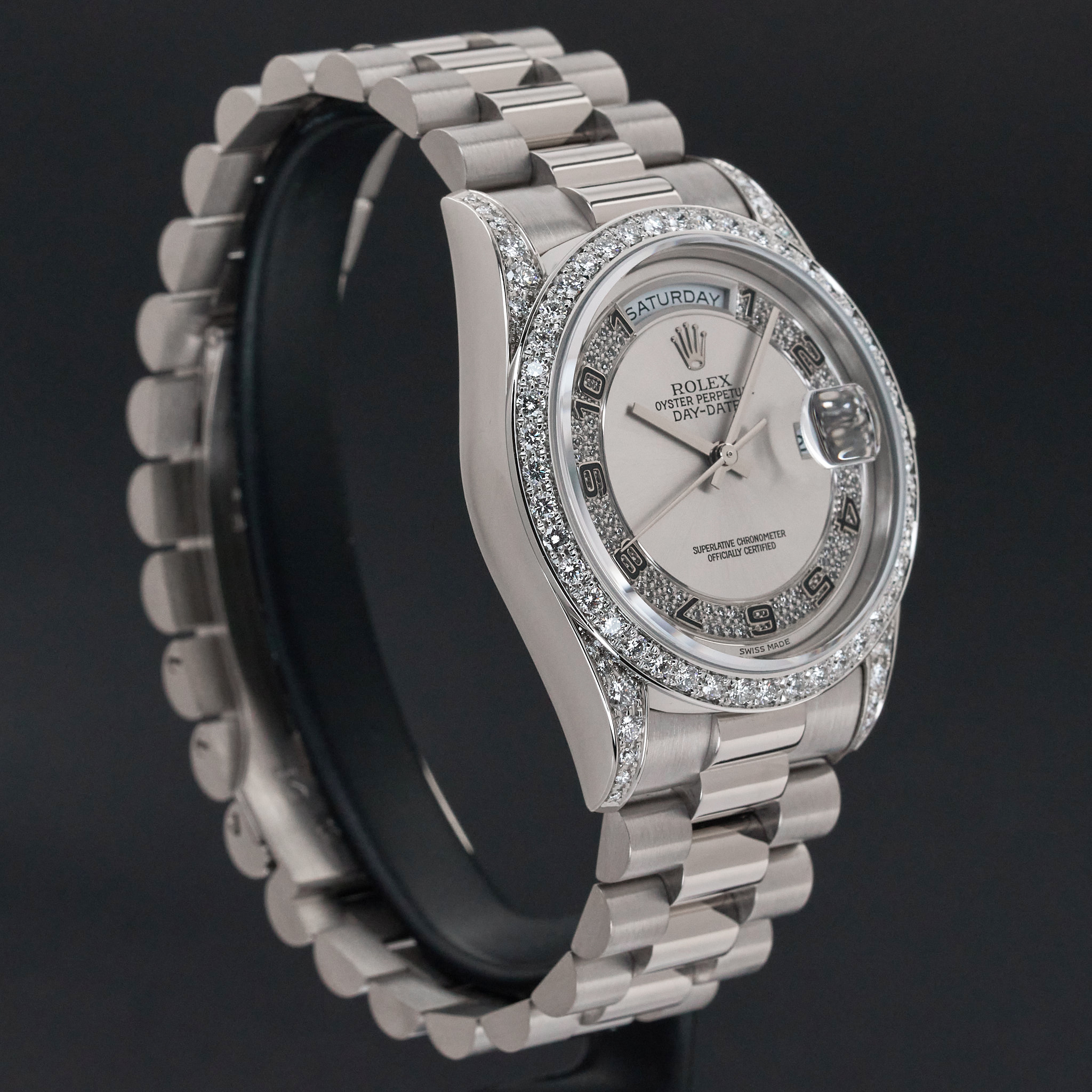 Rolex Day Date President, 18389, 36mm, 1995, White gold, Silver Myriad Diamond Arabic dial, Fullset, 1y warranty