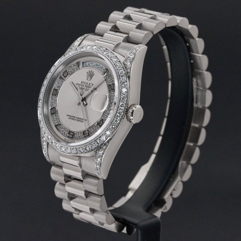 Rolex Day Date President, 18389, 36mm, 1995, White gold, Silver Myriad Diamond Arabic dial, Fullset, 1y warranty