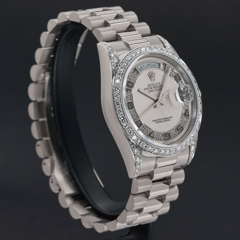 Rolex Day Date President, 18389, 36mm, 1995, White gold, Silver Myriad Diamond Arabic dial, Fullset, 1y warranty