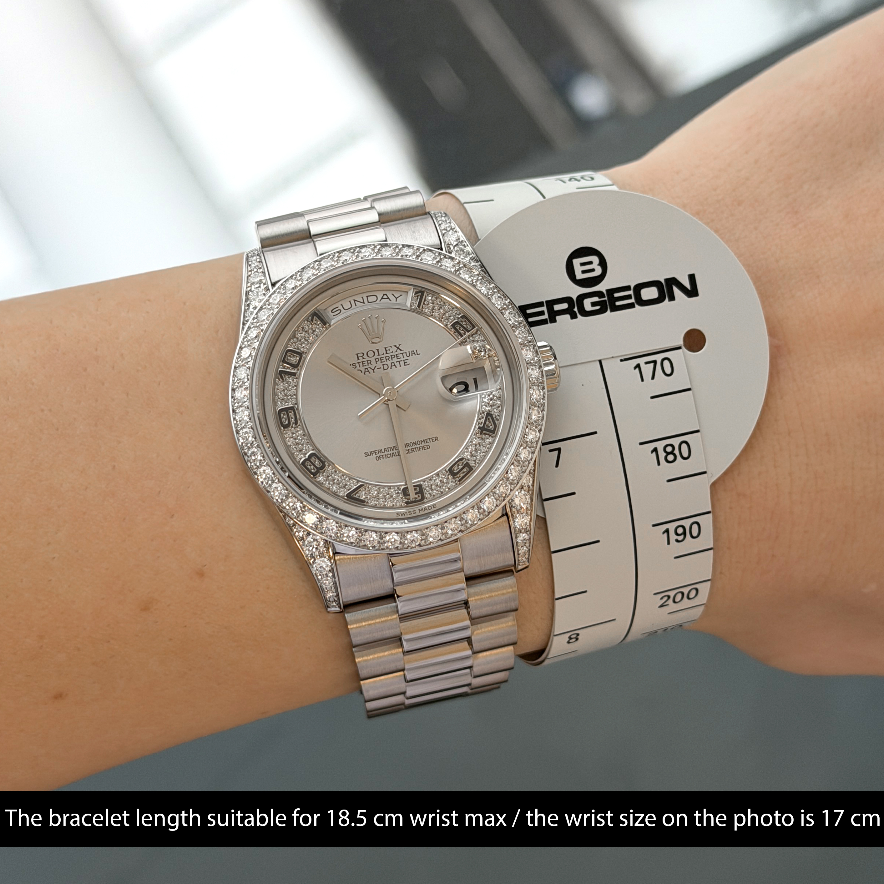 Rolex Day Date President, 18389, 36mm, 1995, White gold, Silver Myriad Diamond Arabic dial, Fullset, 1y warranty