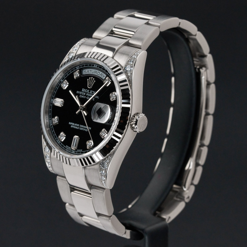Rolex Day Date, 118339, 36mm, 2009, White gold, Black Diamond dial, Fullset, 1y warranty