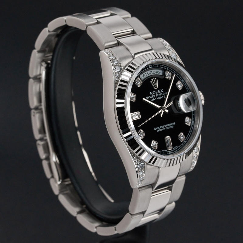 Rolex Day Date, 118339, 36mm, 2009, White gold, Black Diamond dial, Fullset, 1y warranty