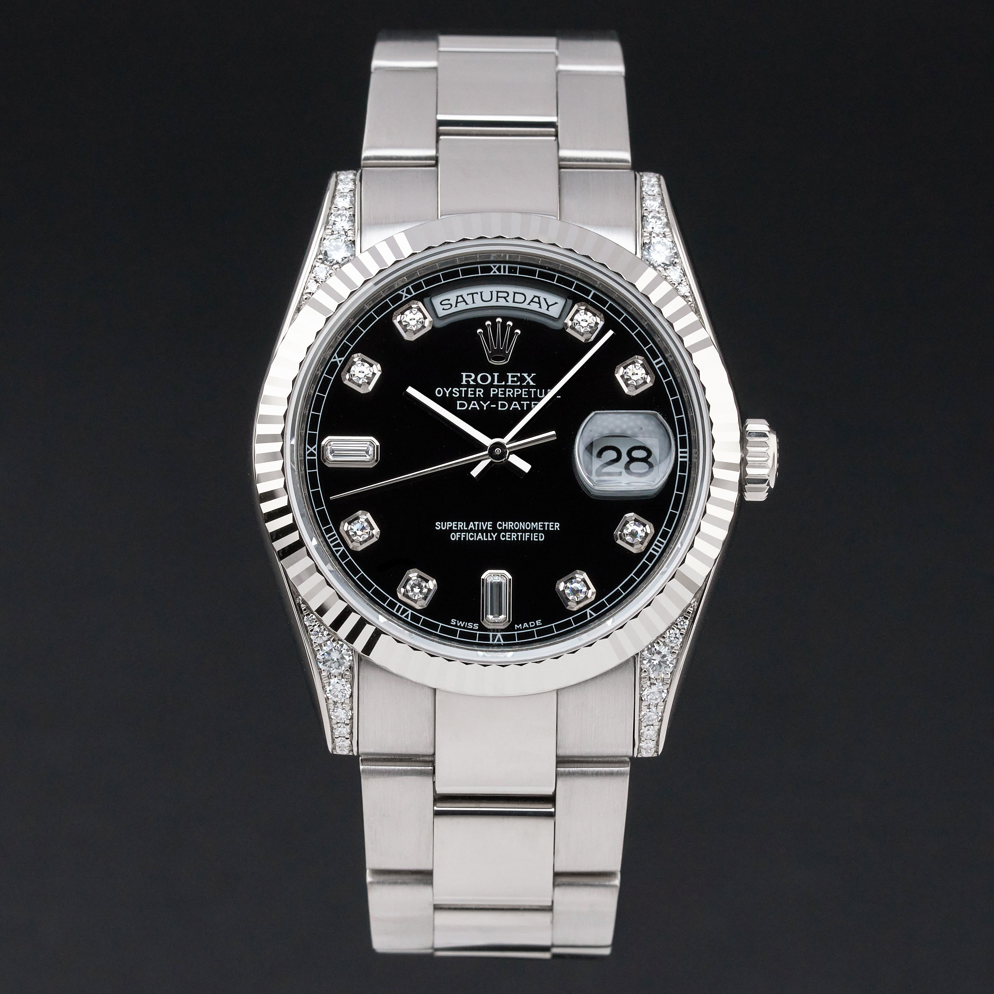 Rolex Day Date, 118339, 36mm, 2009, White gold, Black Diamond dial, Fullset, 1y warranty