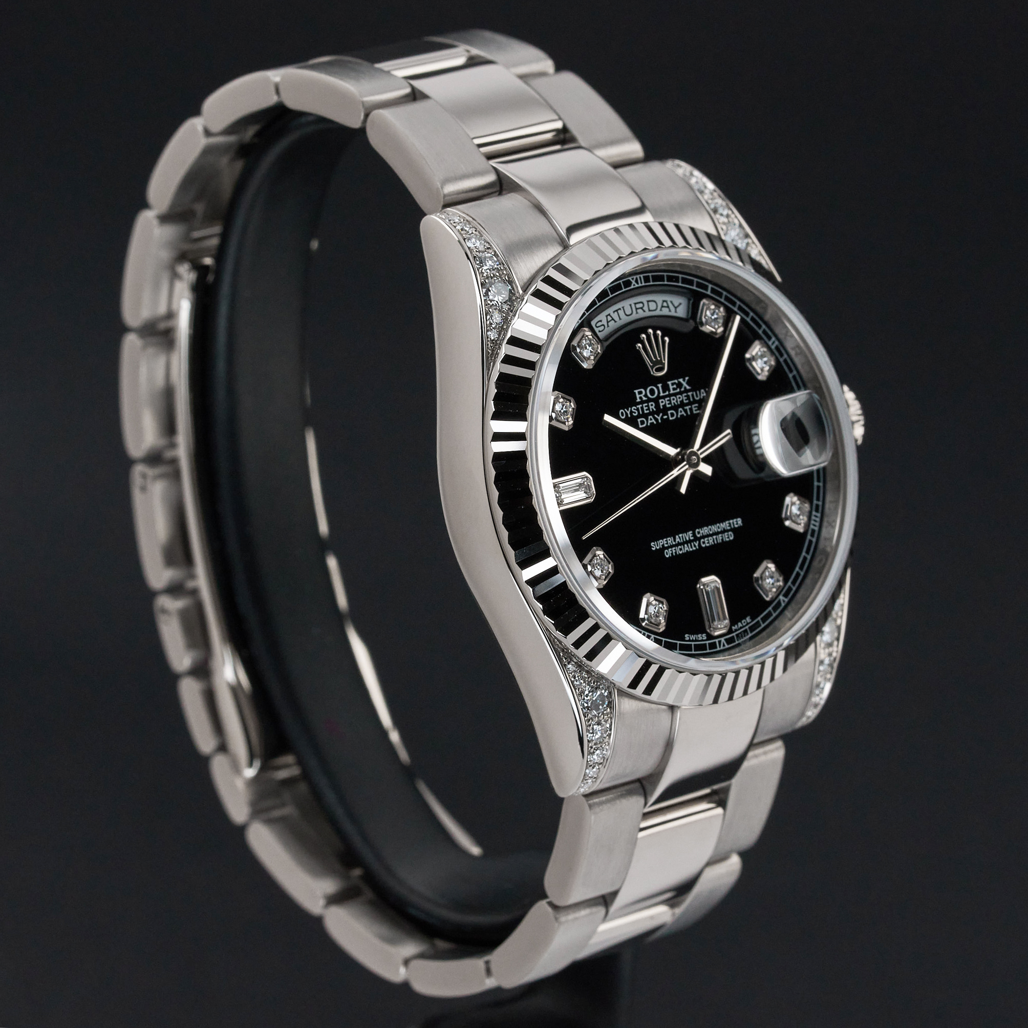 Rolex Day Date, 118339, 36mm, 2009, White gold, Black Diamond dial, Fullset, 1y warranty