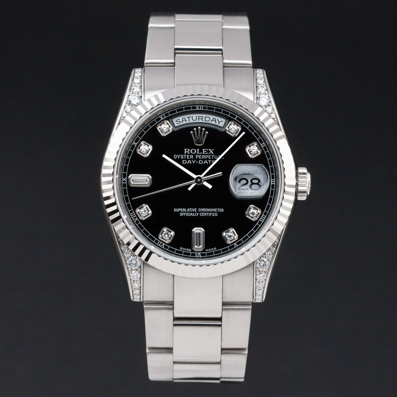 Rolex Day Date, 118339, 36mm, 2009, White gold, Black Diamond dial, Fullset, 1y warranty