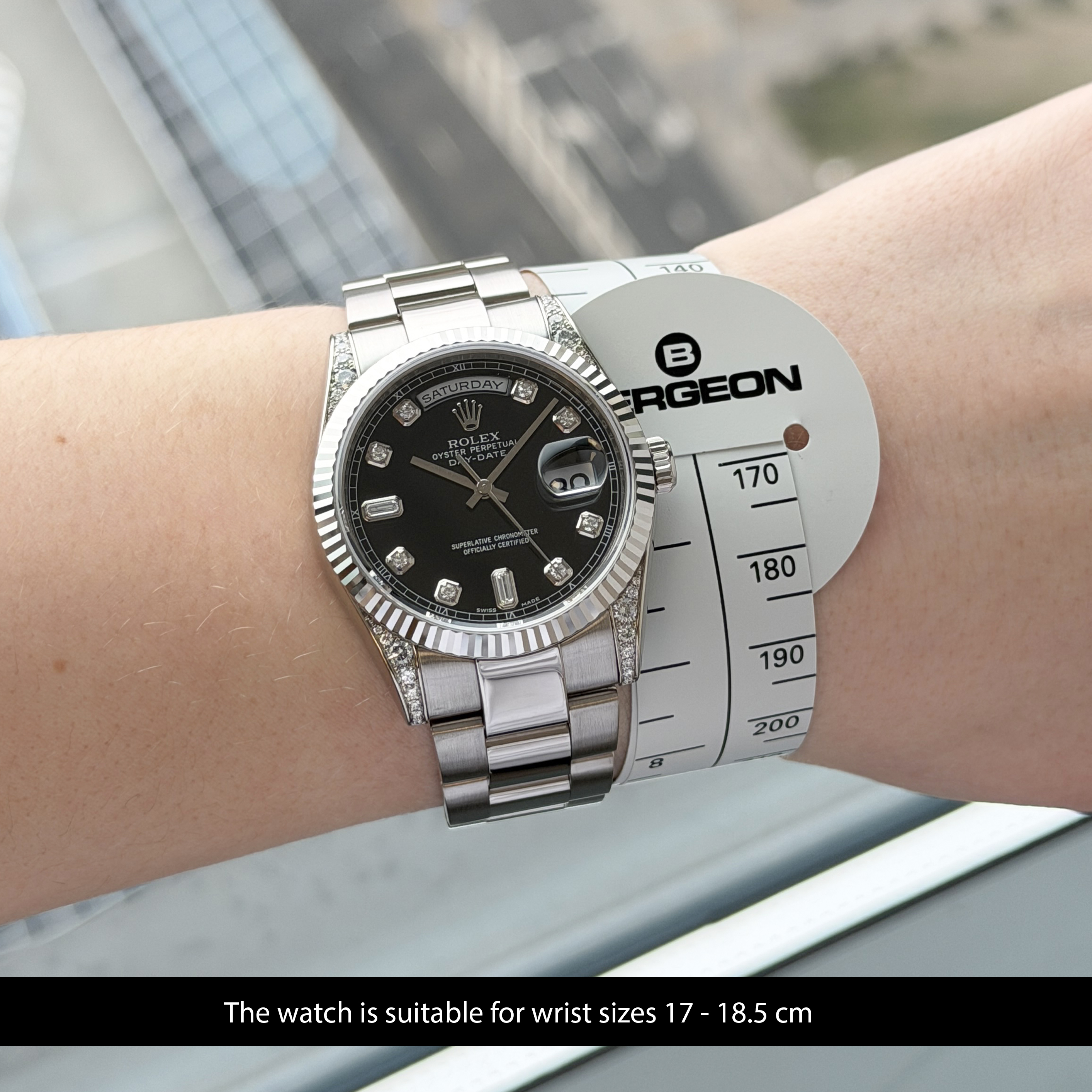 Rolex Day Date, 118339, 36mm, 2009, White gold, Black Diamond dial, Fullset, 1y warranty