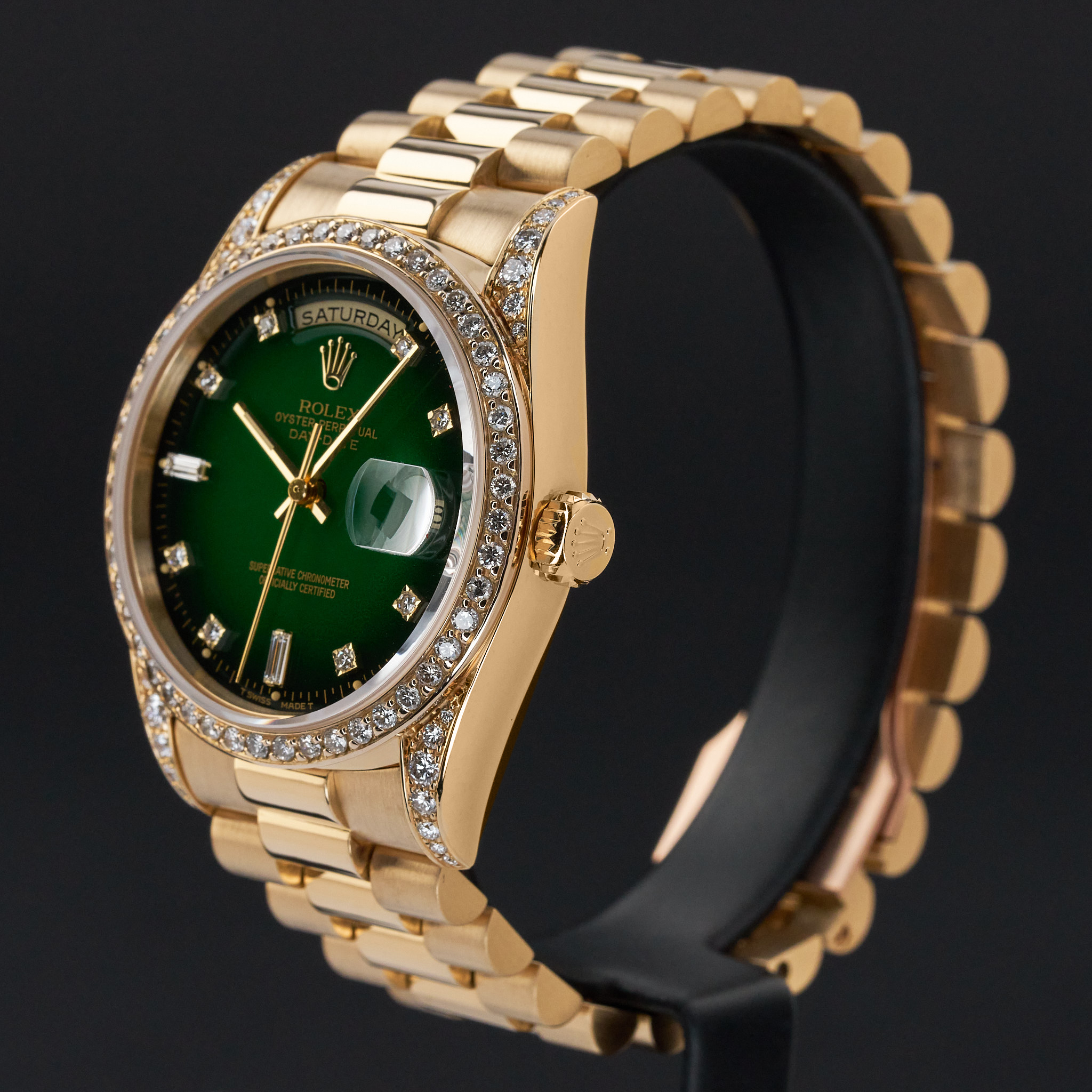 Rolex Day Date, 18338, 36mm, 1991, Yellow gold, Green Vignette Small Diamond dial, Fullset, 1y warranty