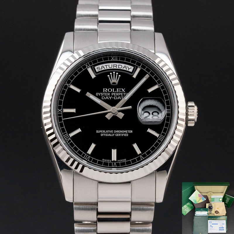 Rolex Day Date President, 118239, 36mm, 2002, White gold, Black dial, Fullset, 1y warranty