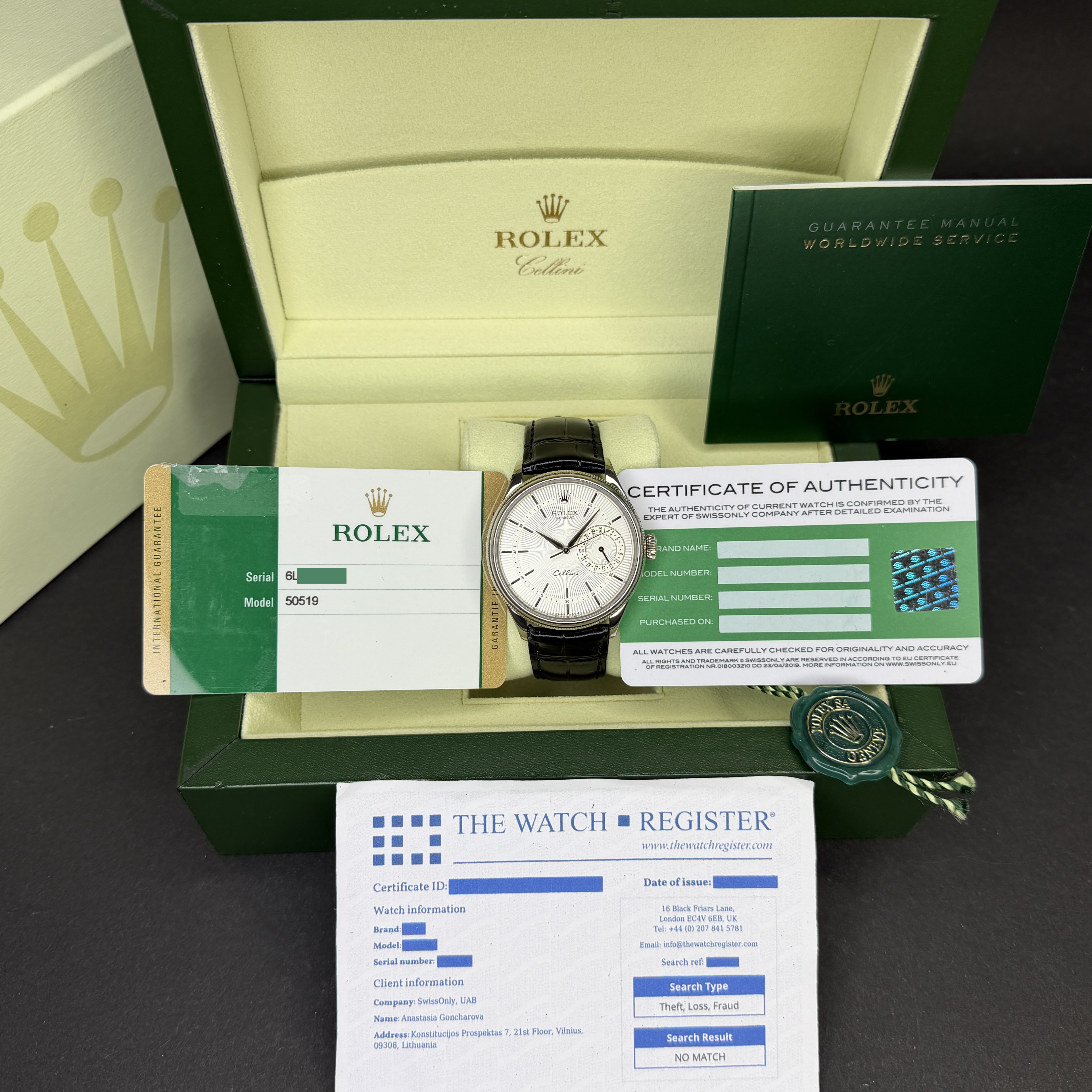 Rolex Cellini Date, 50519, 39mm, 2016, White gold, Silver Guilloche dial, Fullset, 1y warranty