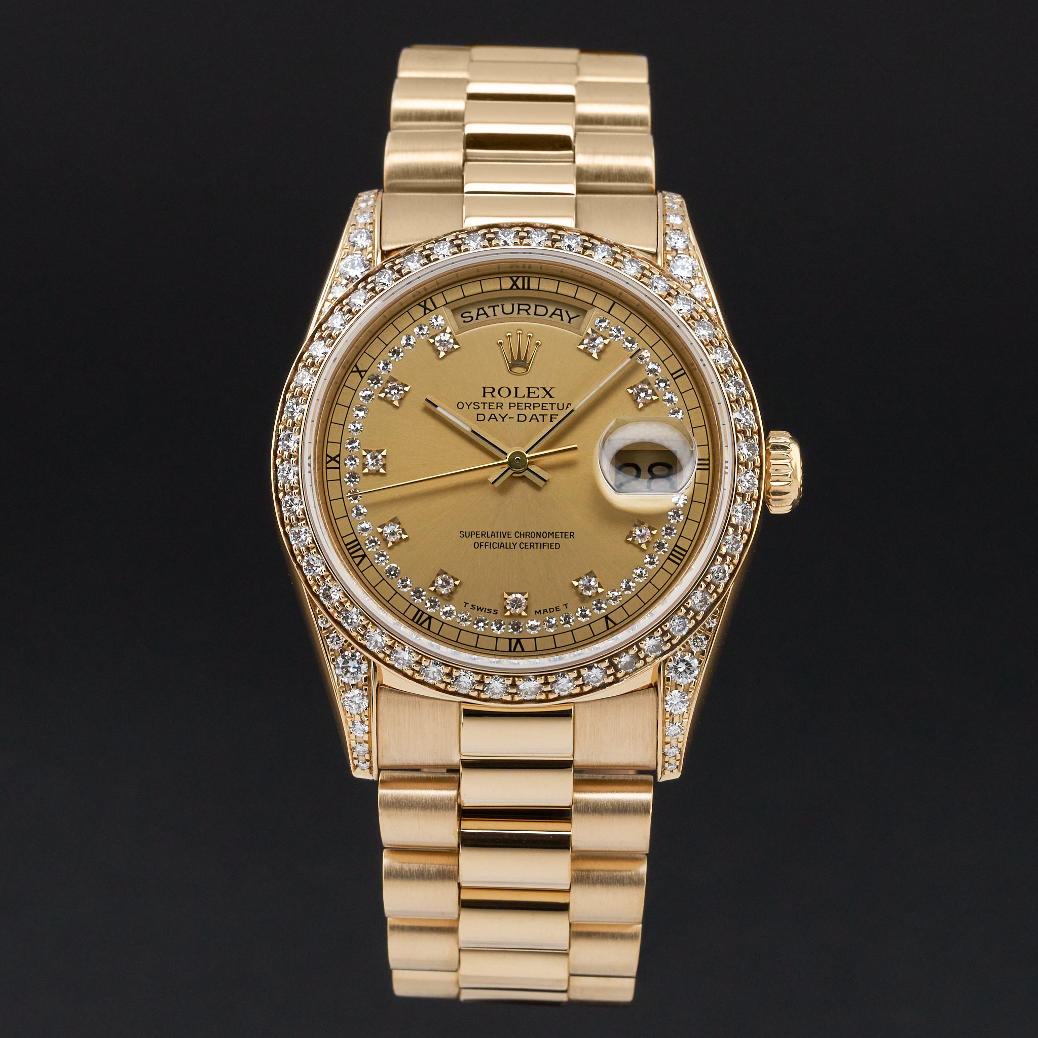 Rolex Day Date President, 18388, 36mm, 1991, Yellow gold, Champagne String Diamond dial, Fullset, 1y warranty