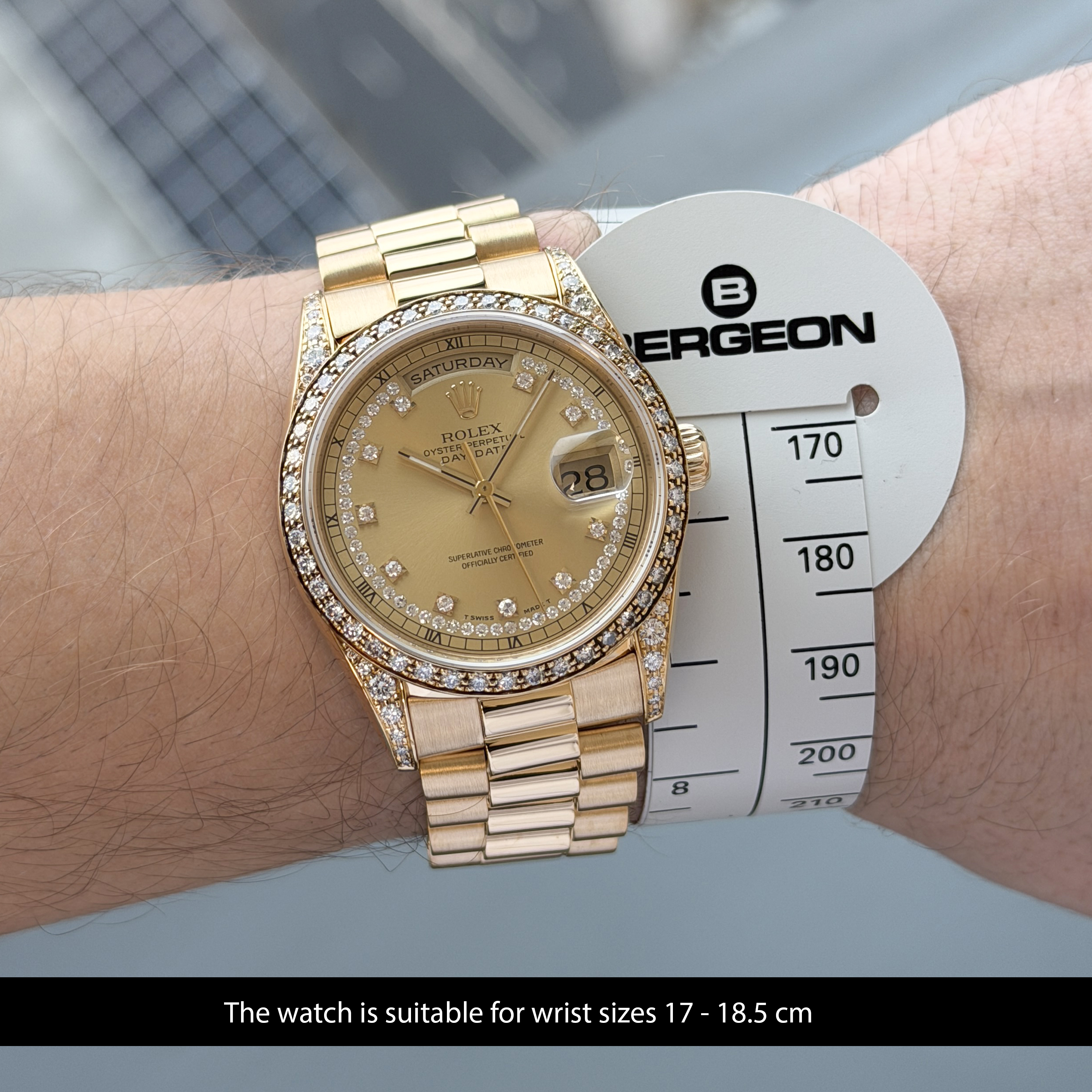 Rolex Day Date President, 18388, 36mm, 1991, Yellow gold, Champagne String Diamond dial, Fullset, 1y warranty