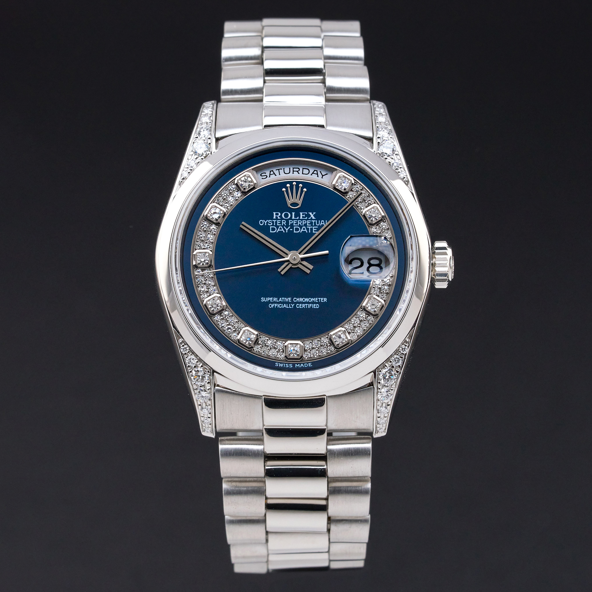 Rolex Day Date President, 18296, 36mm, 1995, Platinum, Blue Myriad Big Diamond dial, Fullset, 1y warranty
