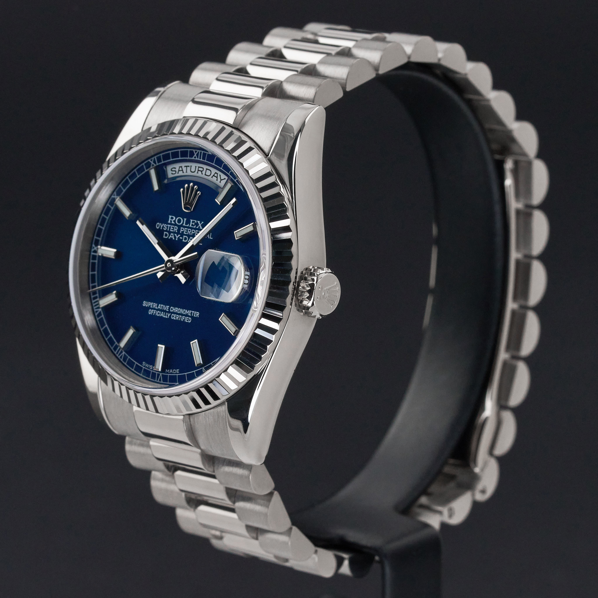 Rolex Day Date President, 118239, 36mm, 2002, White gold, Blue dial, Fullset, 1y warranty