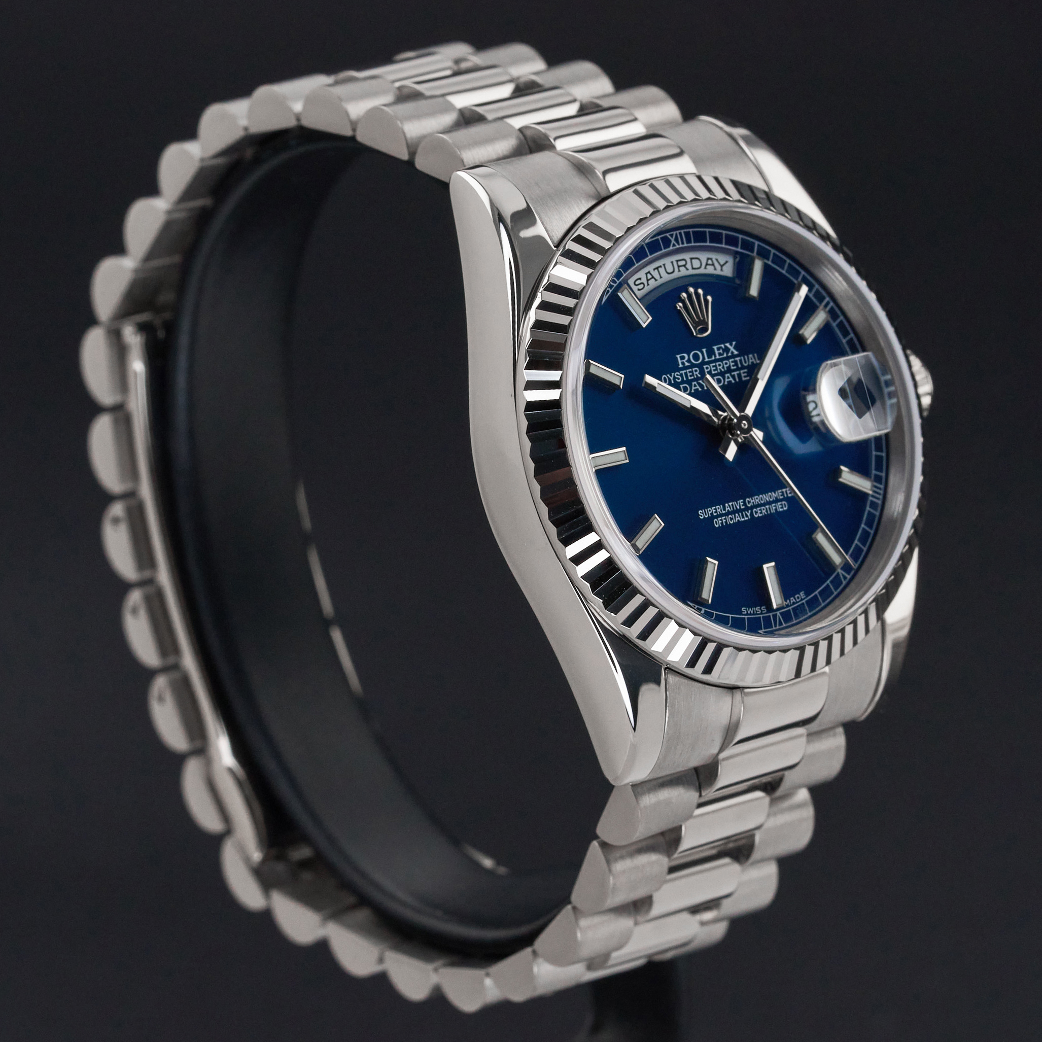 Rolex Day Date President, 118239, 36mm, 2002, White gold, Blue dial, Fullset, 1y warranty