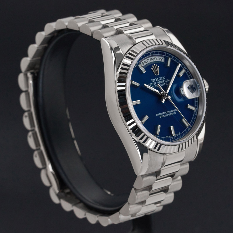 Rolex Day Date President, 118239, 36mm, 2002, White gold, Blue dial, Fullset, 1y warranty
