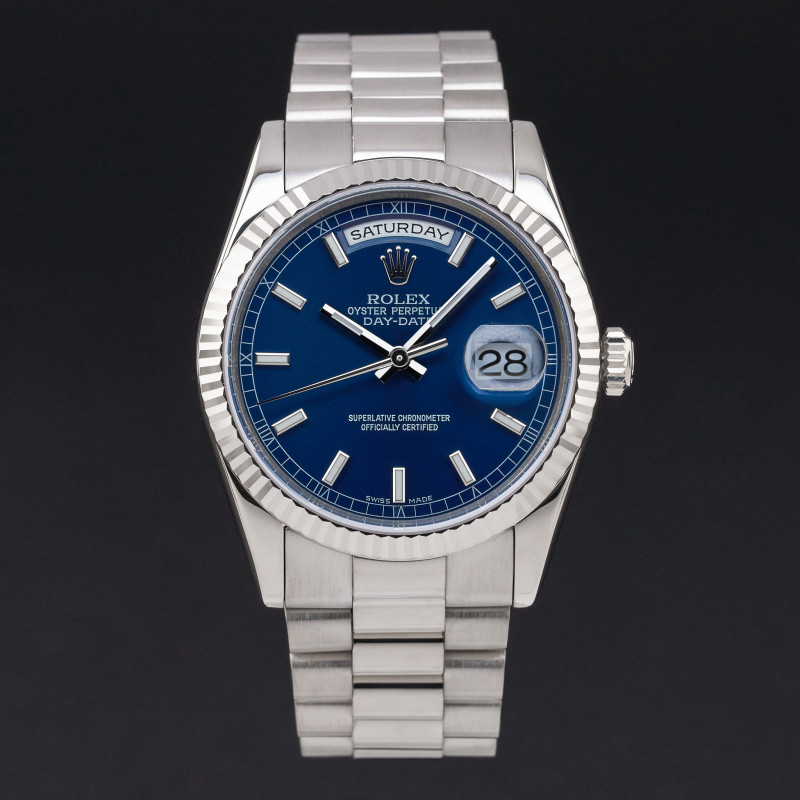Rolex Day Date President, 118239, 36mm, 2002, White gold, Blue dial, Fullset, 1y warranty