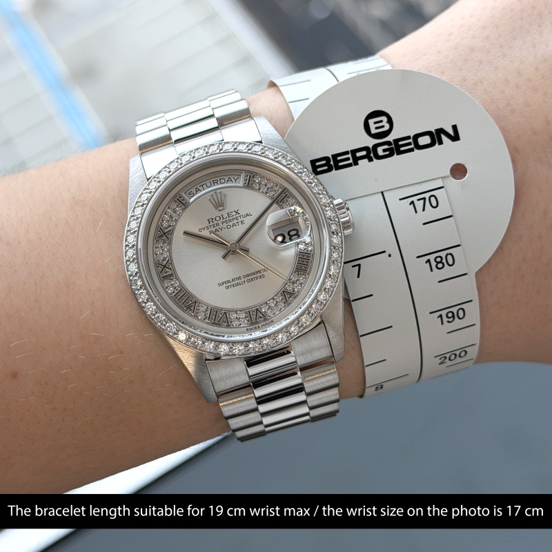 Rolex Day Date President, 18346, 36mm, 1993, Platinum, Silver Myriad Diamond Roman dial, Fullset, 1y warranty