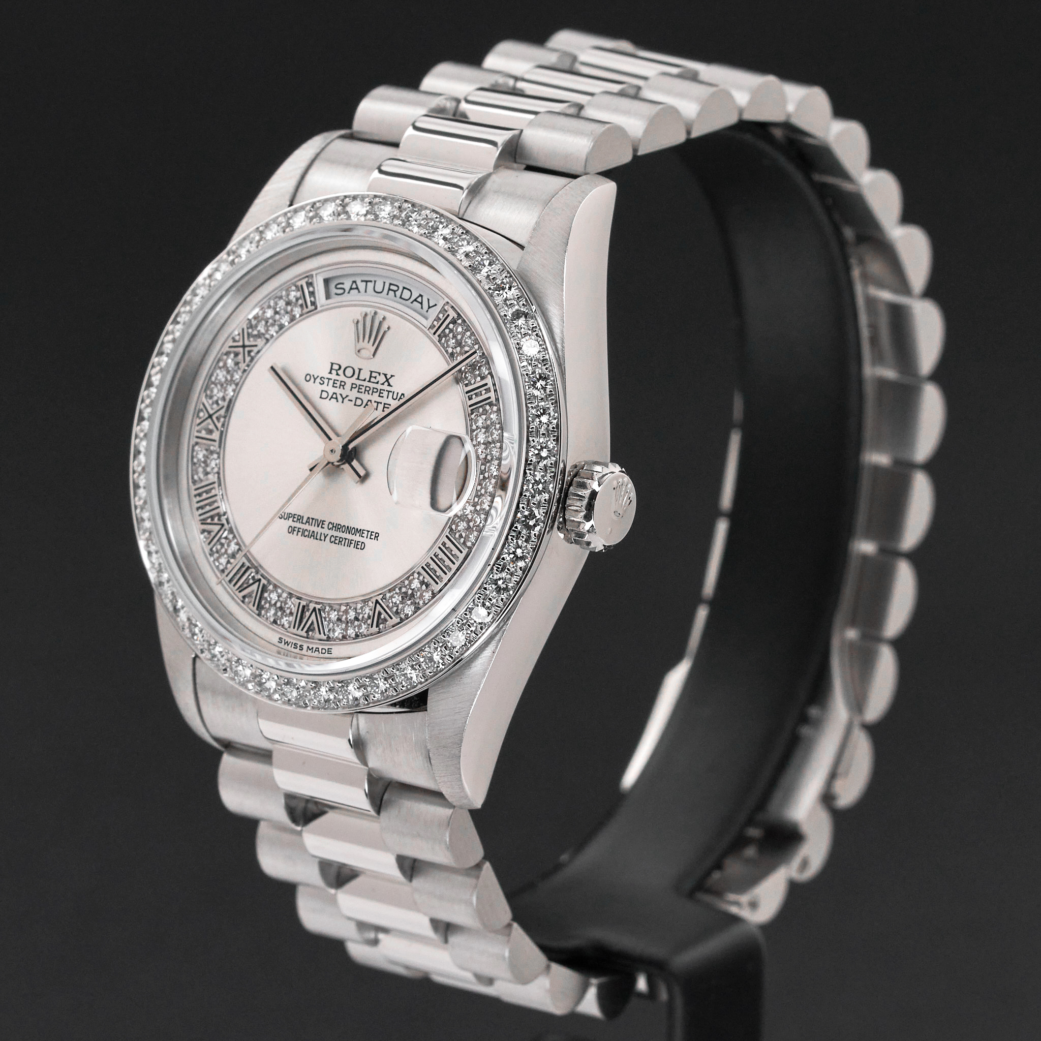 Rolex Day Date President, 18346, 36mm, 1993, Platinum, Silver Myriad Diamond Roman dial, Fullset, 1y warranty