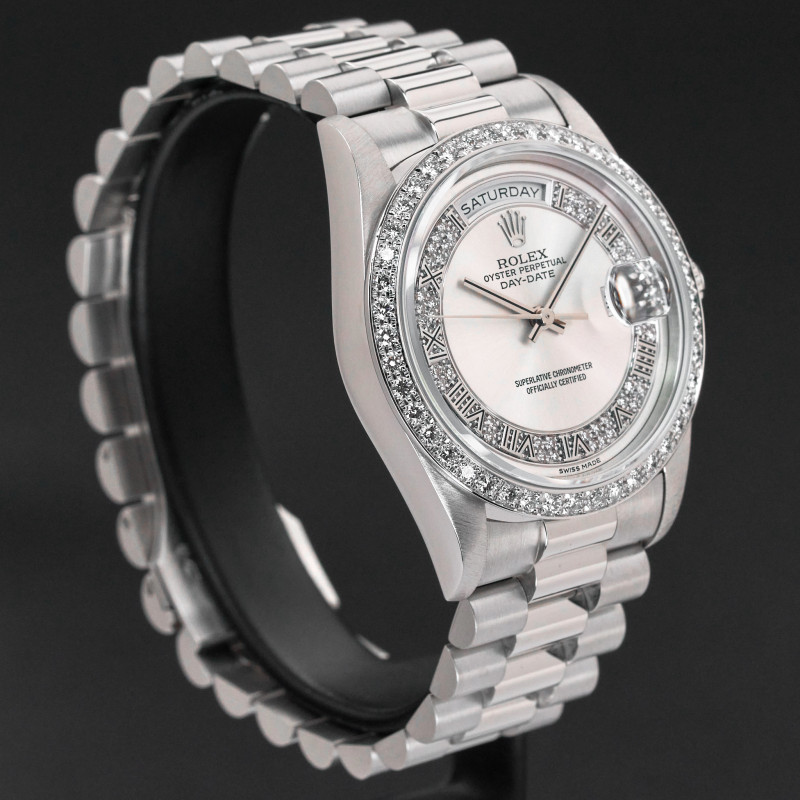 Rolex Day Date President, 18346, 36mm, 1993, Platinum, Silver Myriad Diamond Roman dial, Fullset, 1y warranty