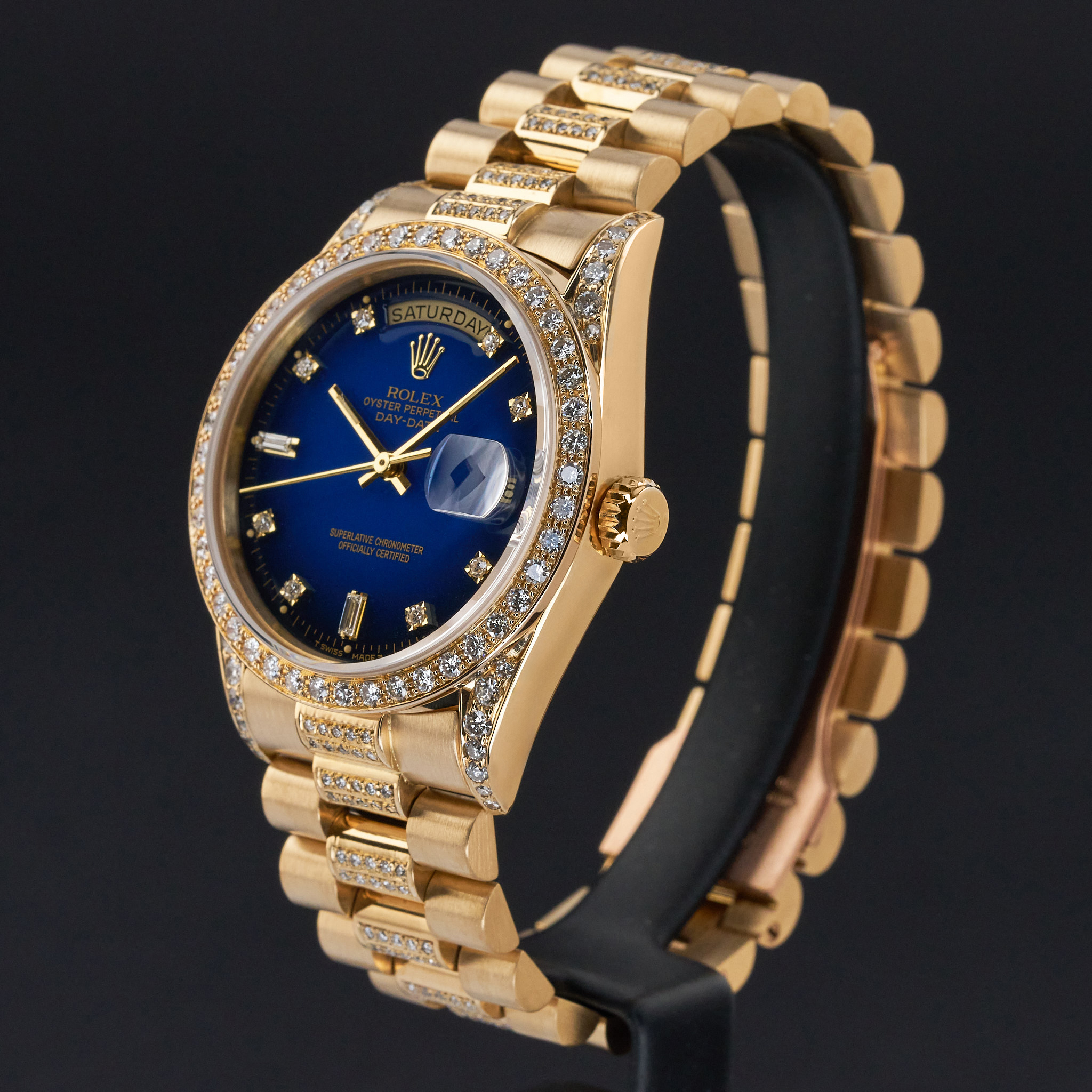 Rolex Day Date President, 18238, 36mm, 1991, Yellow gold, Blue Vignette Small Diamond dial, Fullset, 1y warranty