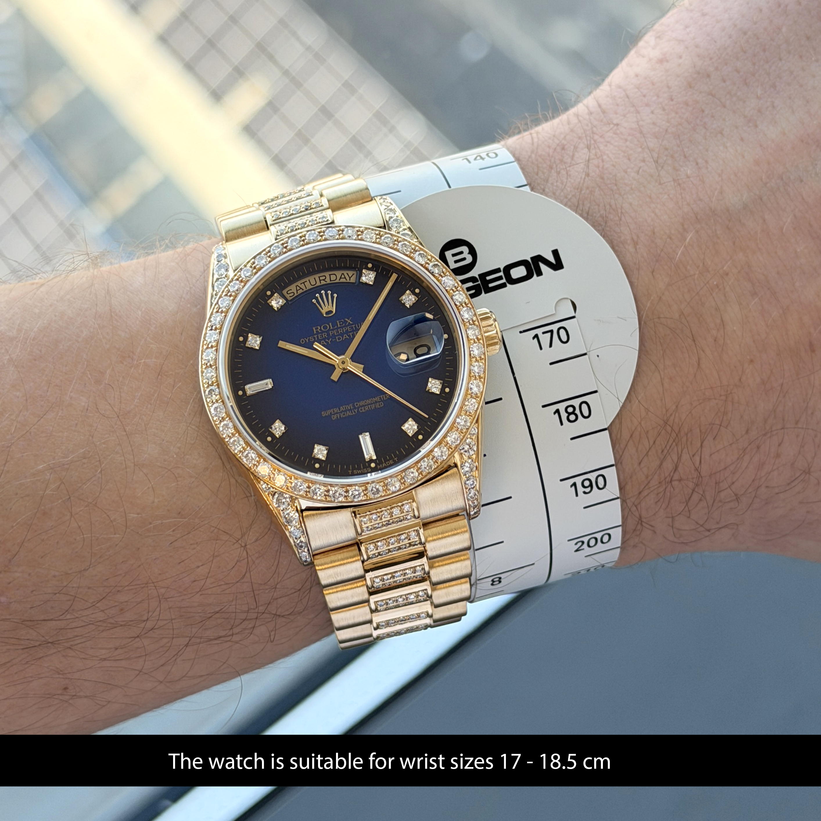 Rolex Day Date President, 18238, 36mm, 1991, Yellow gold, Blue Vignette Small Diamond dial, Fullset, 1y warranty
