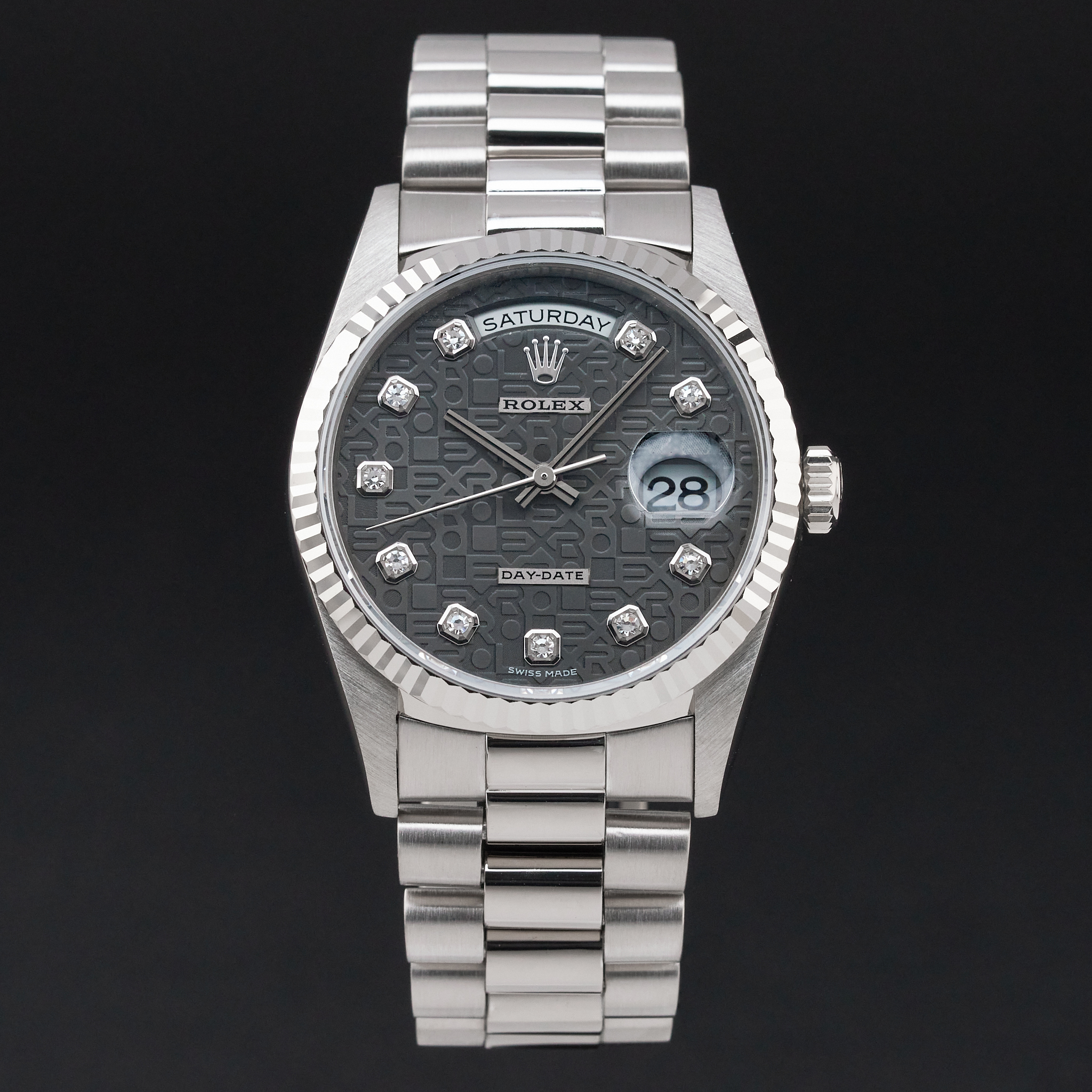 Rolex Day Date President, 18239, 36mm, 1999, White gold, Grey Jubilee Big Diamond dial, Fullset, 1y warranty