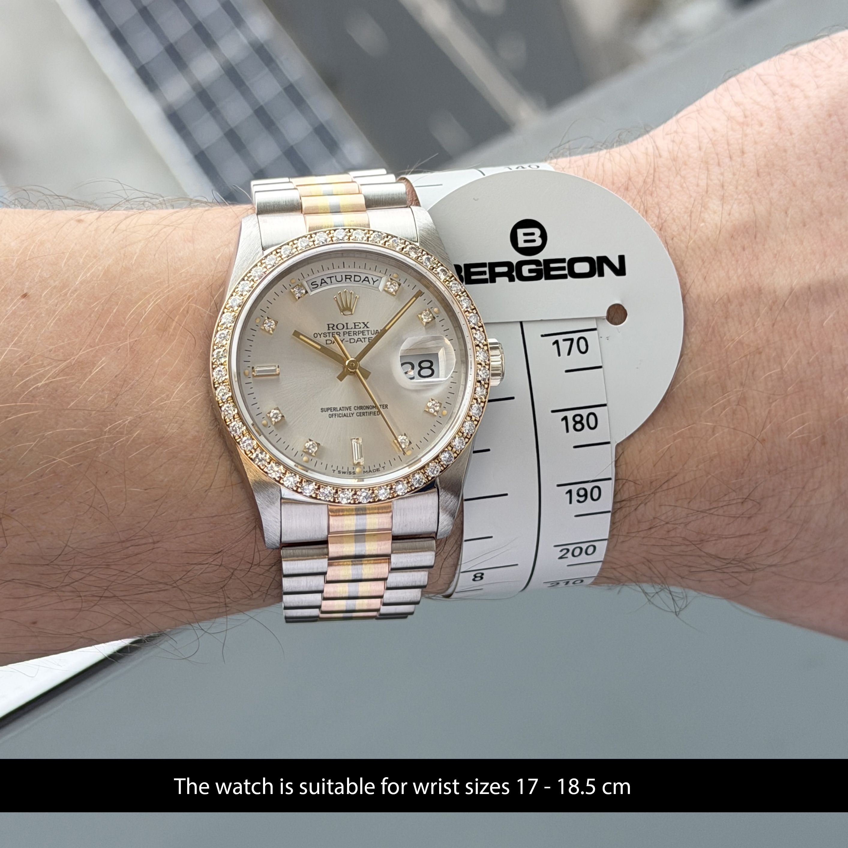 Rolex Day Date President, Rare TRIDOR, 18349, 36mm, 1989, Silver Diamond dial, Fullset, 1y warranty