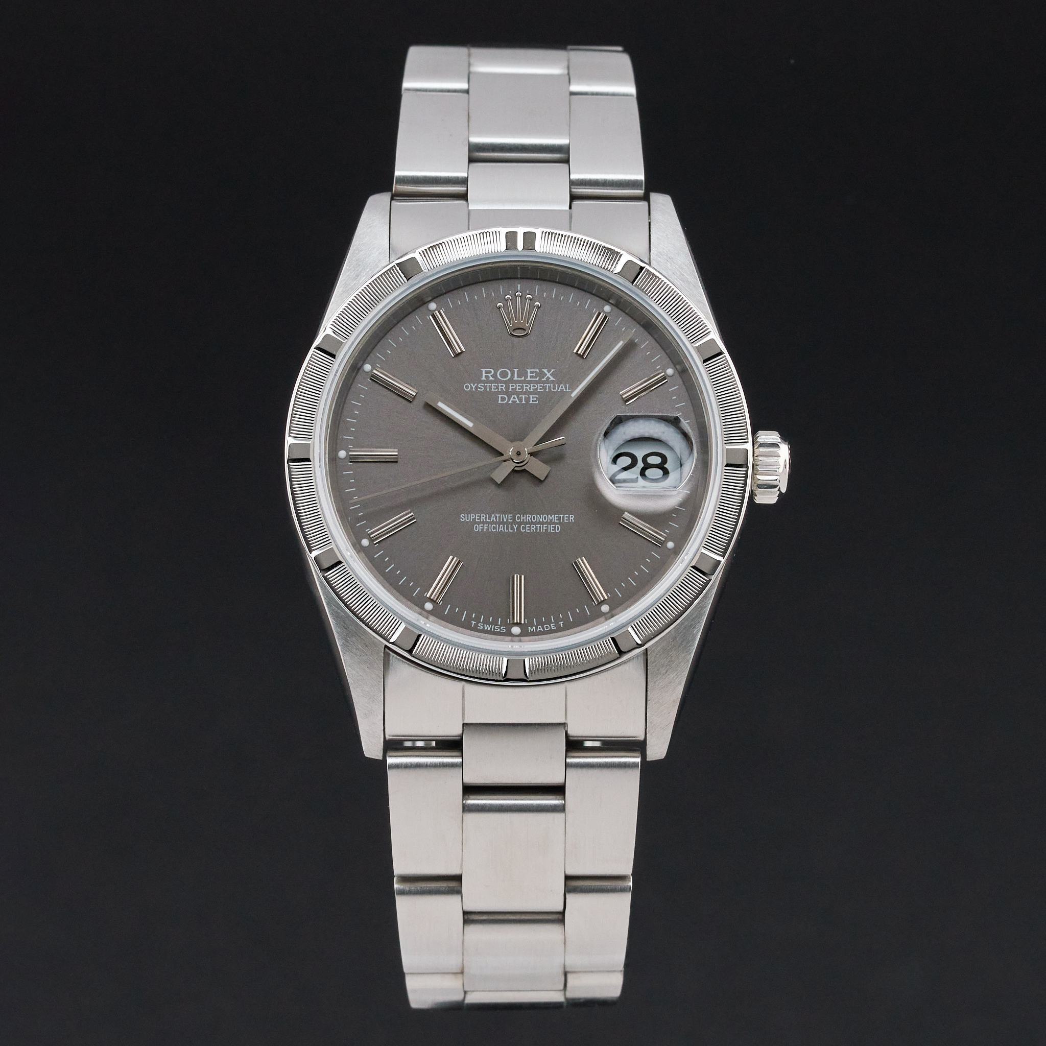 Rolex Oyster Perpetual Date, 15210, 34mm, 1996, Steel, Grey dial, Fullset, 1y warranty