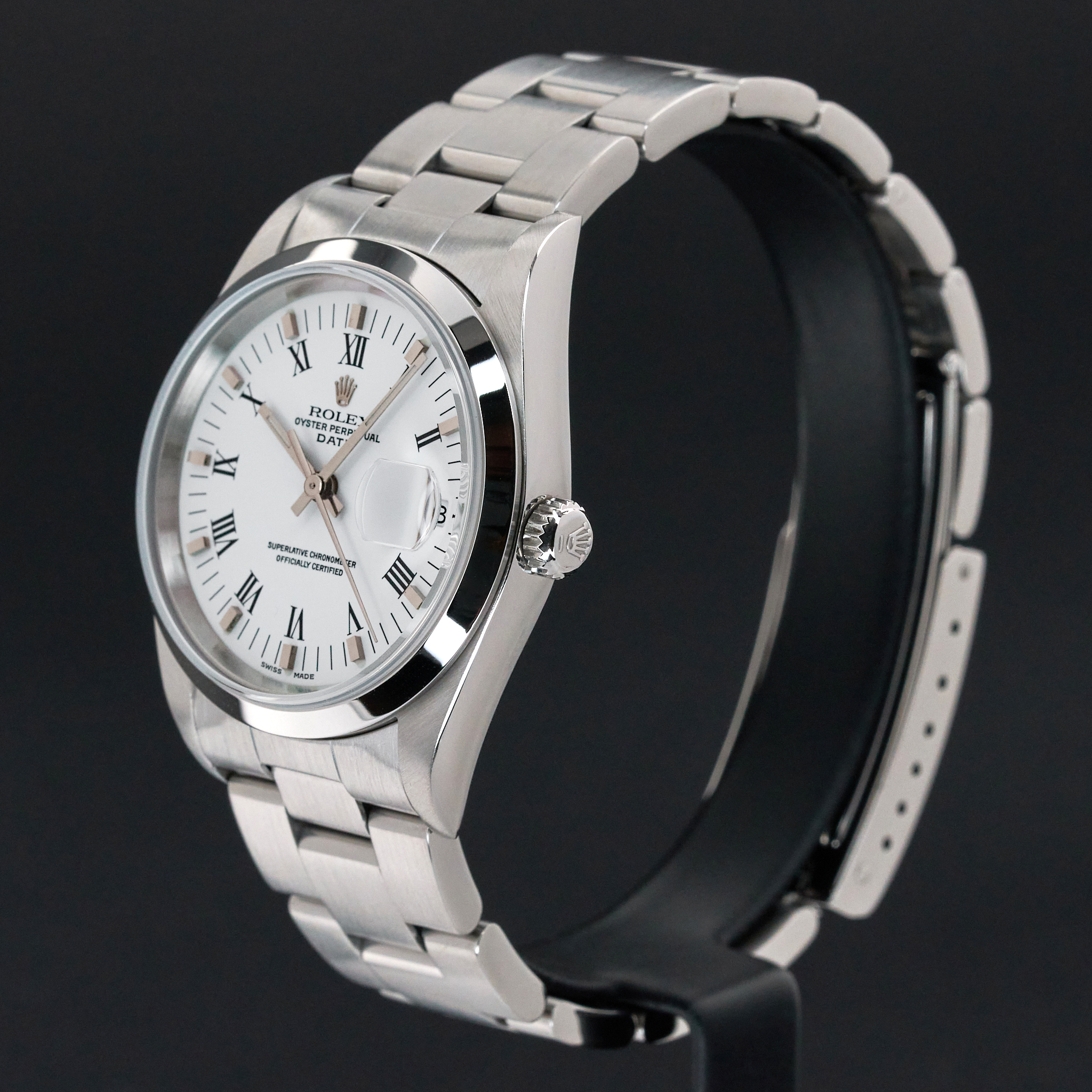 Rolex Oyster Perpetual Date, 15200, 34mm, 2000, Steel, White Roman dial, Fullset, 1y warranty