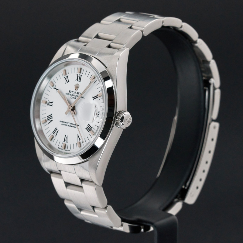 Rolex Oyster Perpetual Date, 15200, 34mm, 2000, Steel, White Roman dial, Fullset, 1y warranty