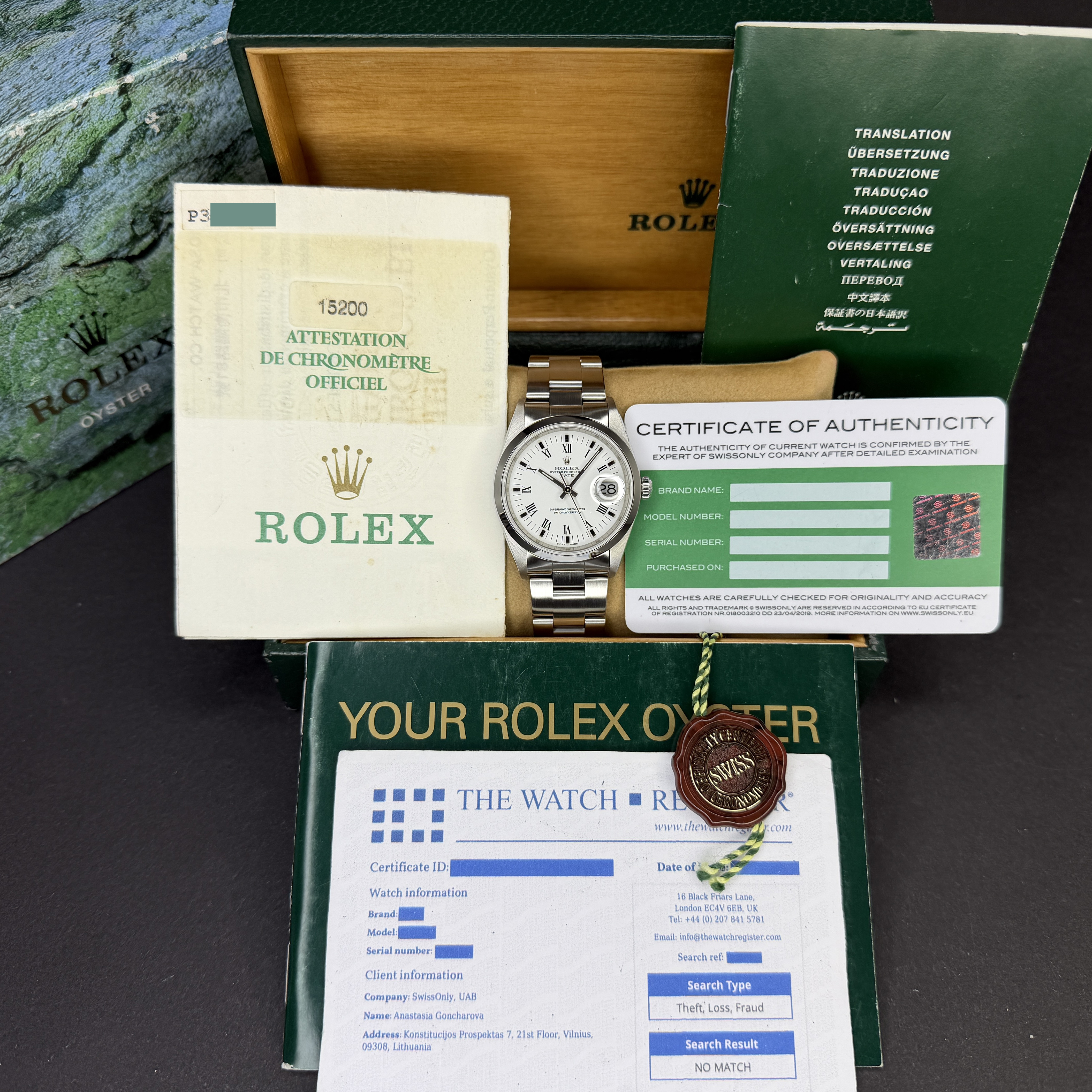 Rolex Oyster Perpetual Date, 15200, 34mm, 2000, Steel, White Roman dial, Fullset, 1y warranty