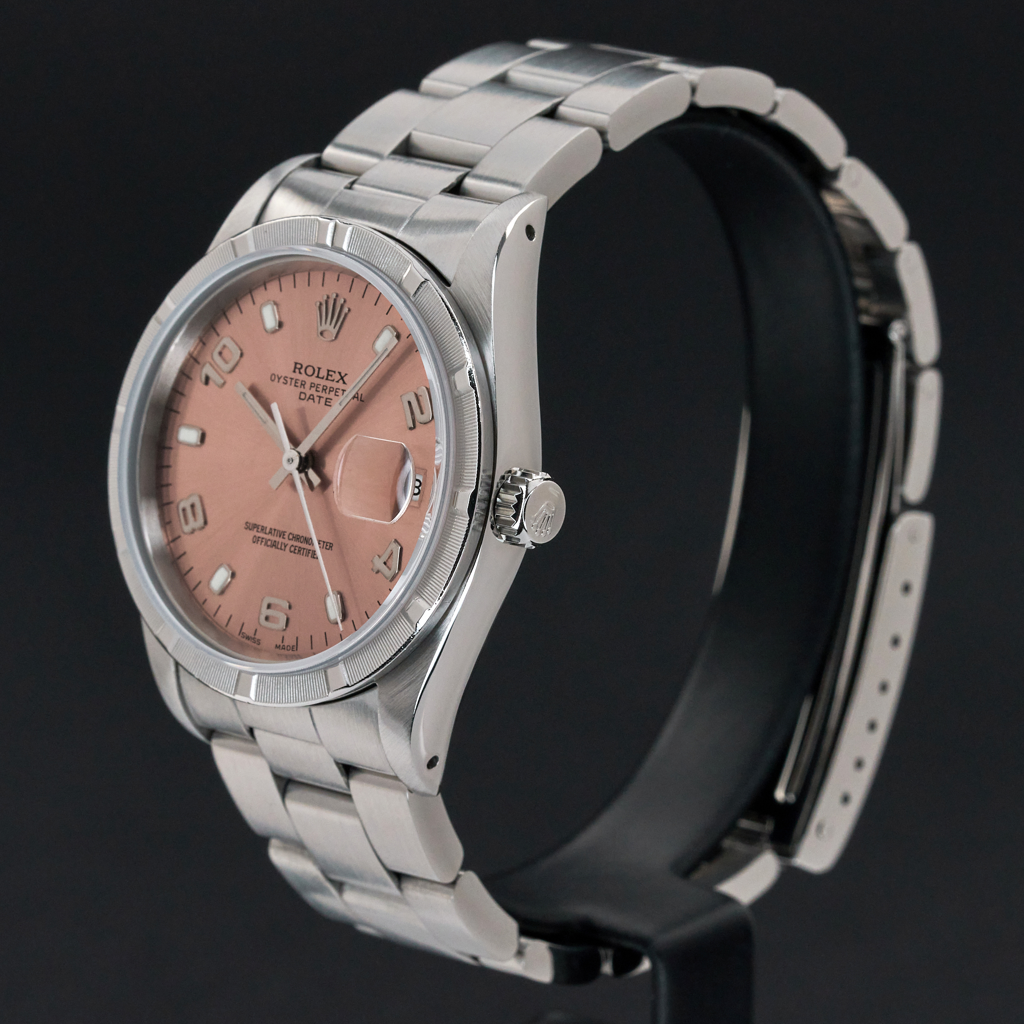 Rolex Oyster Perpetual Date, 15210, 34mm, 1991, Steel, Salmon Arabic dial, Fullset, 1y warranty