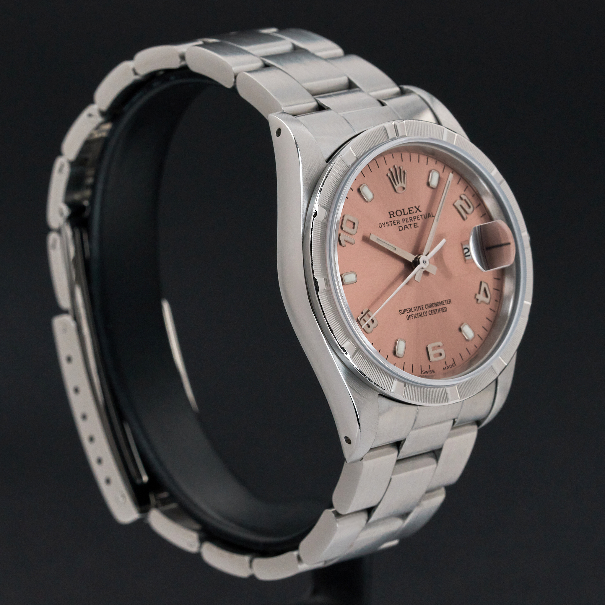 Rolex Oyster Perpetual Date, 15210, 34mm, 1991, Steel, Salmon Arabic dial, Fullset, 1y warranty