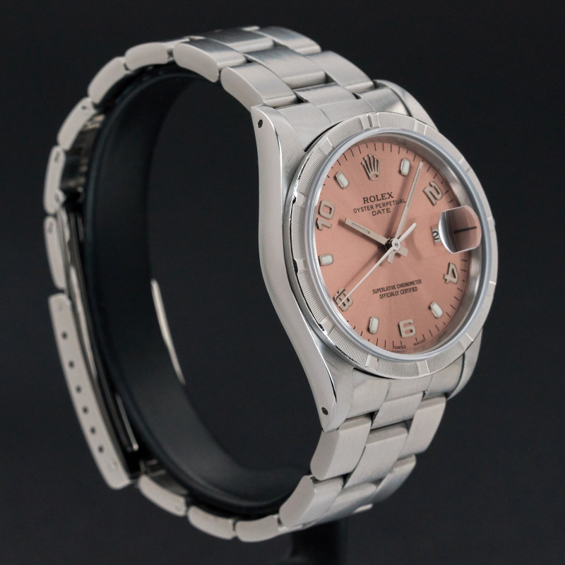 Rolex Oyster Perpetual Date, 15210, 34mm, 1991, Steel, Salmon Arabic dial, Fullset, 1y warranty