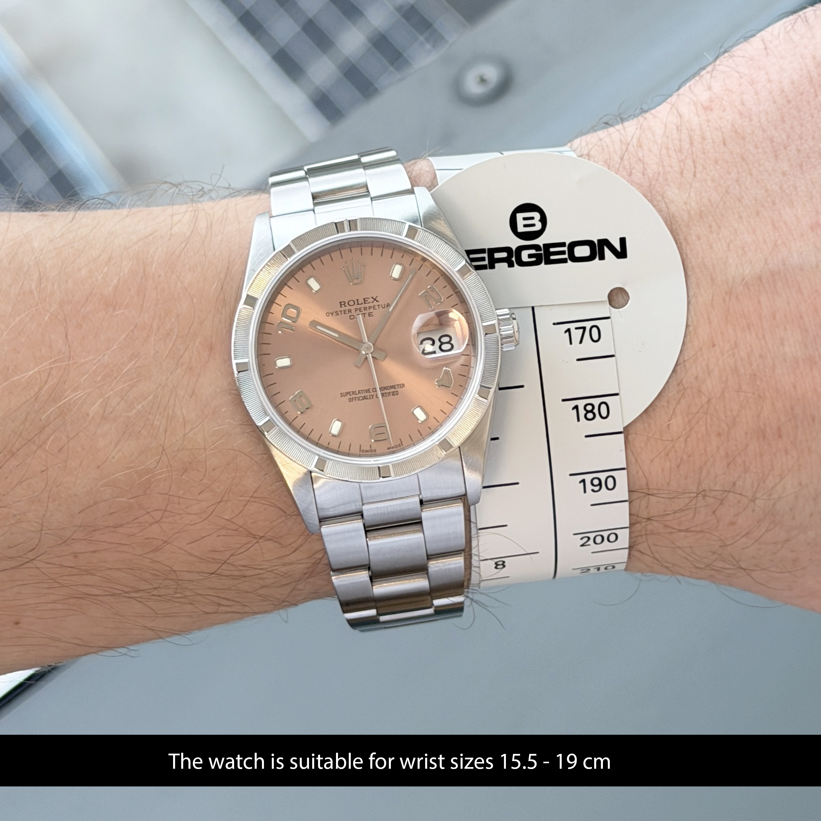 Rolex Oyster Perpetual Date, 15210, 34mm, 1991, Steel, Salmon Arabic dial, Fullset, 1y warranty