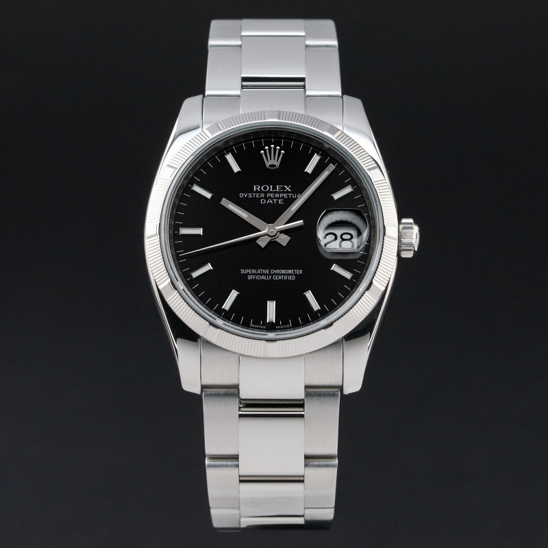 Rolex Oyster Perpetual Date, 115210, 34mm, 2008, Steel, Black dial, Fullset, 1y warranty