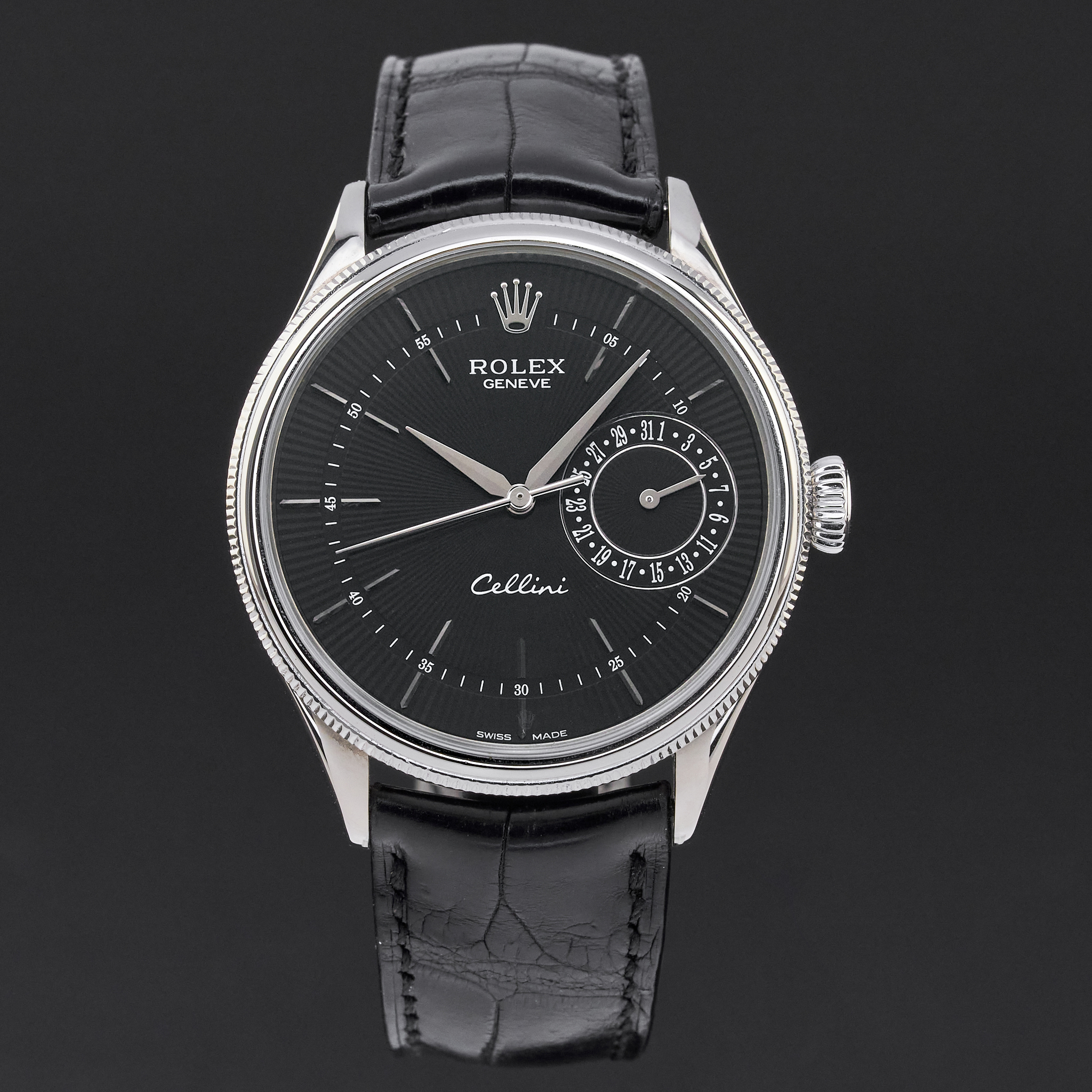 Rolex Cellini Date, 50519, 39mm, 2016, White Gold, Black Guilloche dial, Fullset, 1y warranty